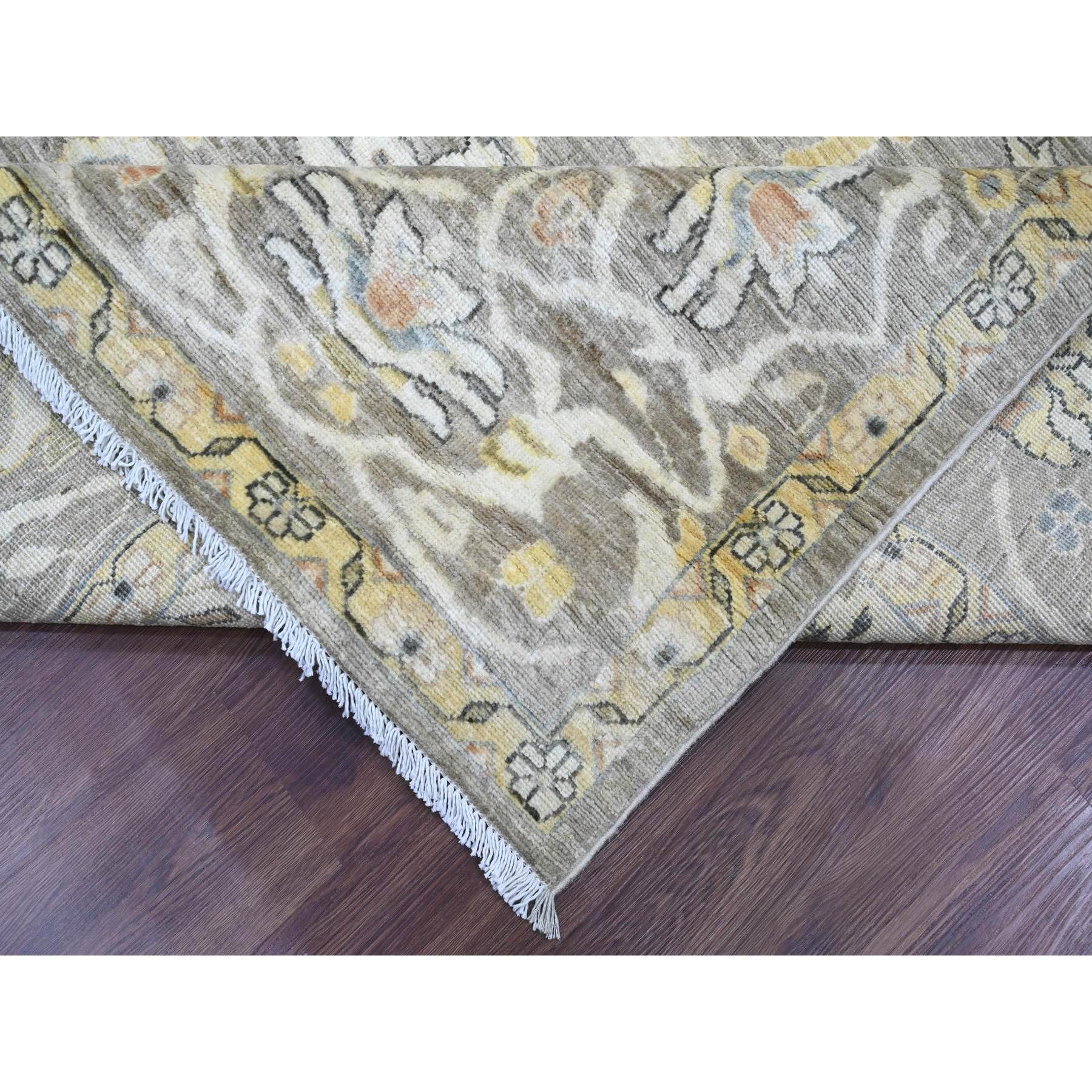 9'4"x10'9" Khaki Brown with Touches of Gold, Peshawar with Ziegler Mahal All Over Design, High Mountain Wool, Vegetable Dyes, Hand Knotted, Squarish, Oriental Rug Sh20657