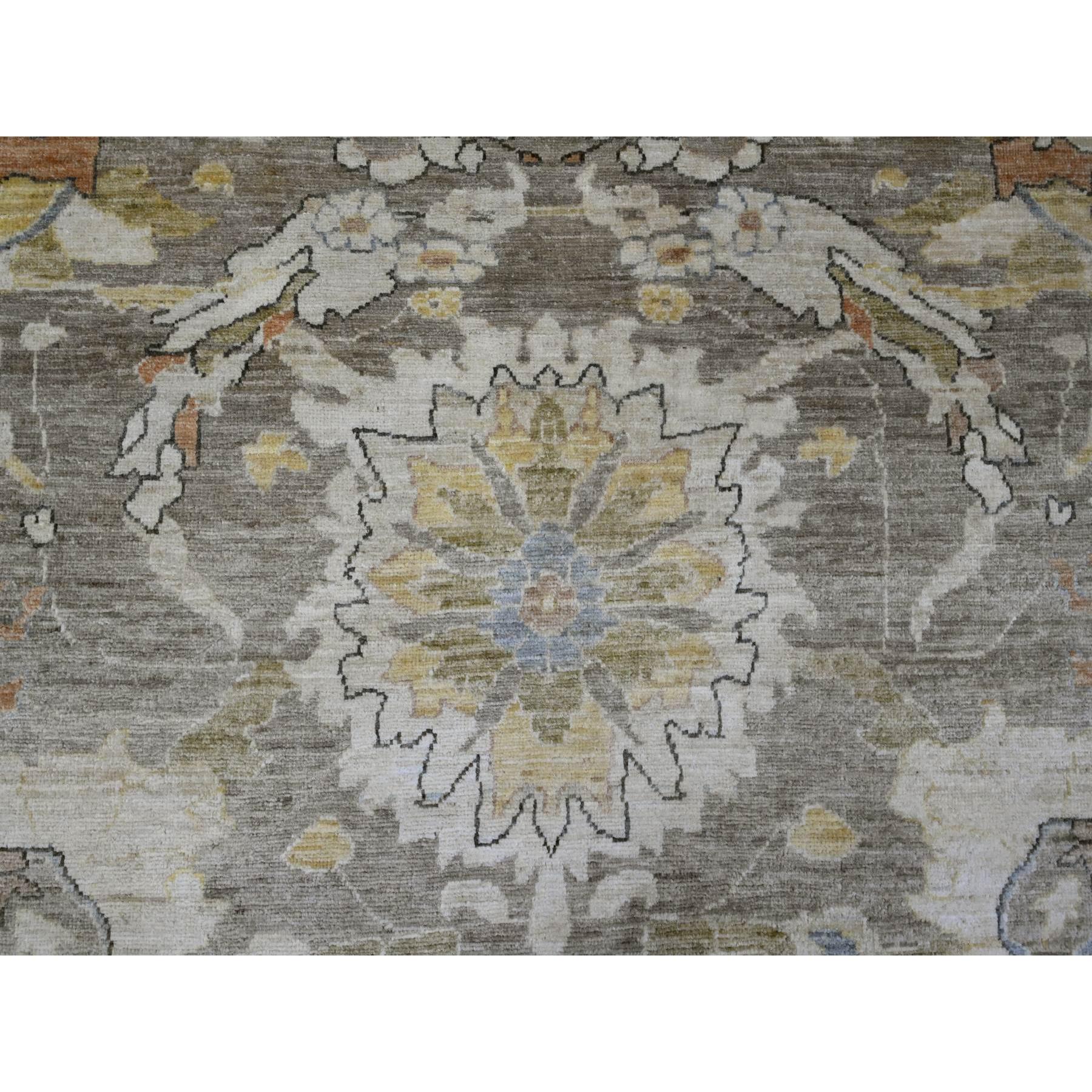 9'4"x10'9" Khaki Brown with Touches of Gold, Peshawar with Ziegler Mahal All Over Design, High Mountain Wool, Vegetable Dyes, Hand Knotted, Squarish, Oriental Rug Sh20657