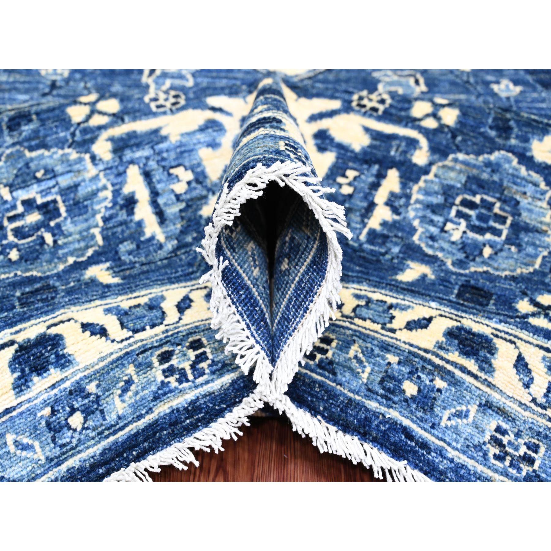 10'x13'10" Denim Blue, Peshawar Serapi Heriz Revival, High Mountain Ghazni Wool, Hand Knotted, Soft Pile, Denser Weave, Oriental Rug Sh20658