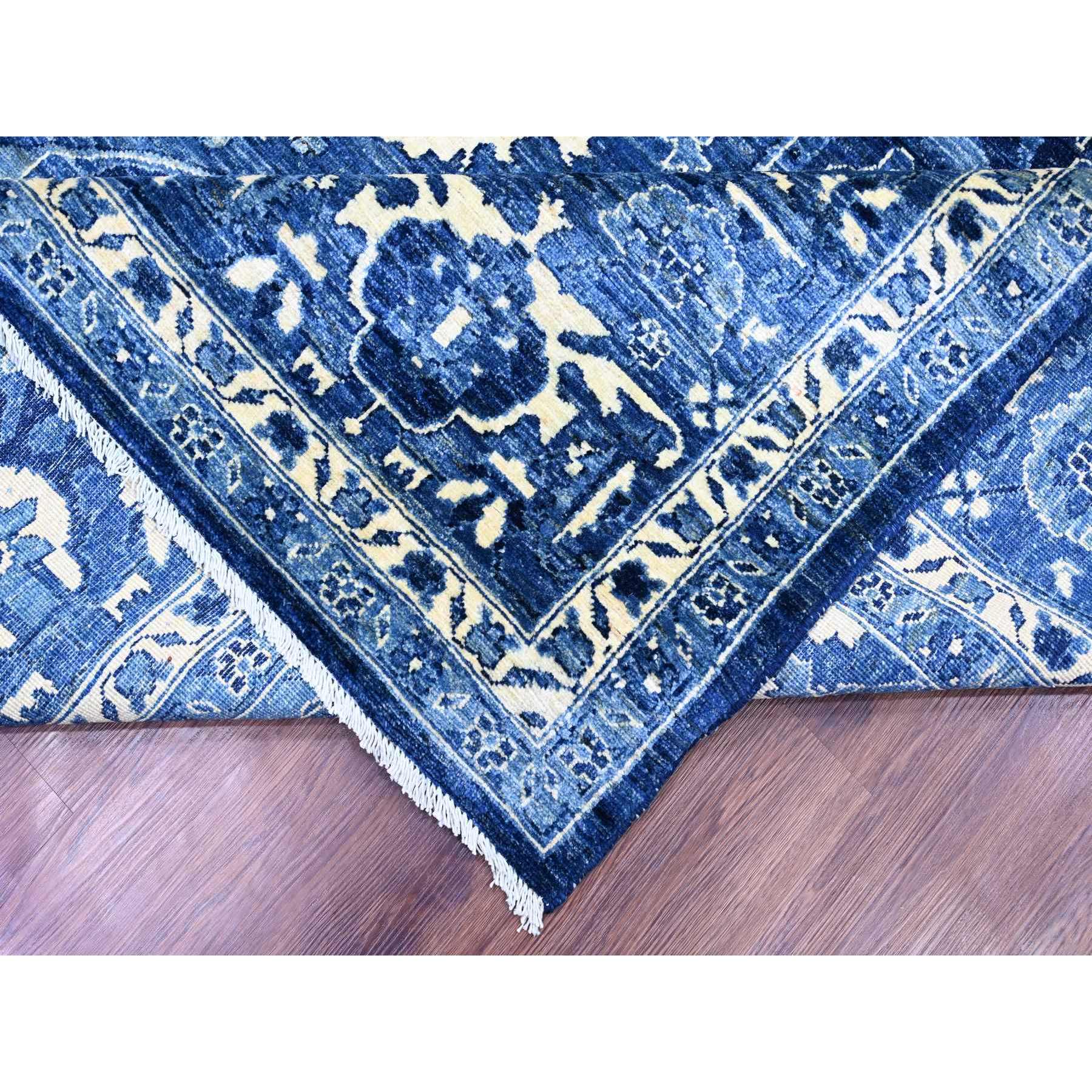 10'x13'10" Denim Blue, Peshawar Serapi Heriz Revival, High Mountain Ghazni Wool, Hand Knotted, Soft Pile, Denser Weave, Oriental Rug Sh20658