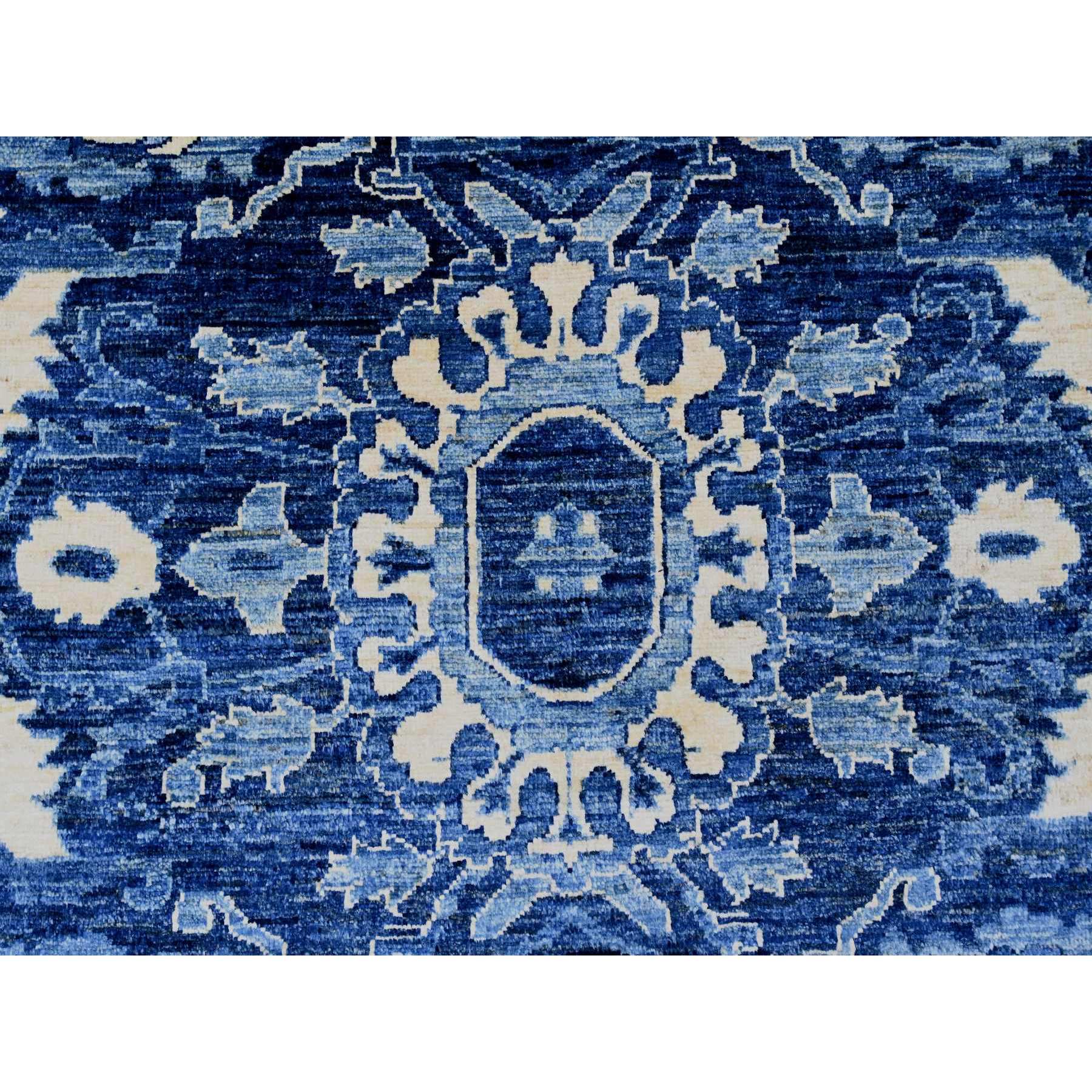 10'x13'10" Denim Blue, Peshawar Serapi Heriz Revival, High Mountain Ghazni Wool, Hand Knotted, Soft Pile, Denser Weave, Oriental Rug Sh20658