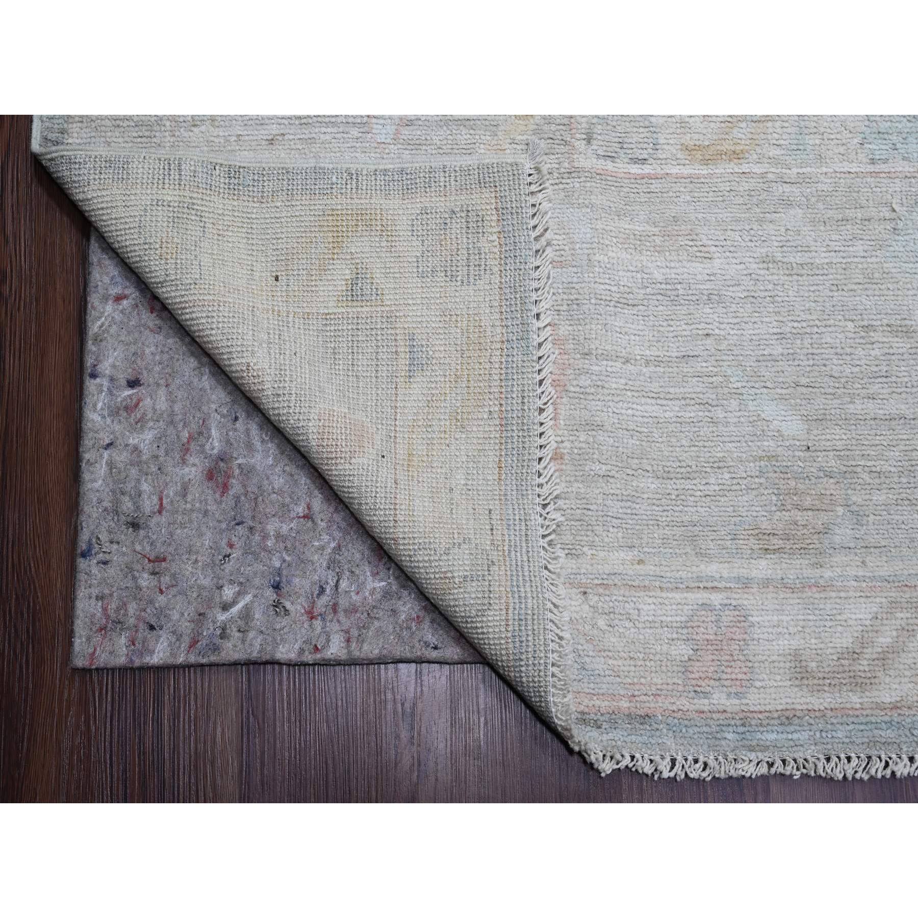 11'5"x14'7" Mineral Blue, Hand Knotted, Afghan Angora Oushak with Muted Colors Leaf Design, Vegetable Dyes, 100% Wool, Oversized, Oriental Rug Sh20659