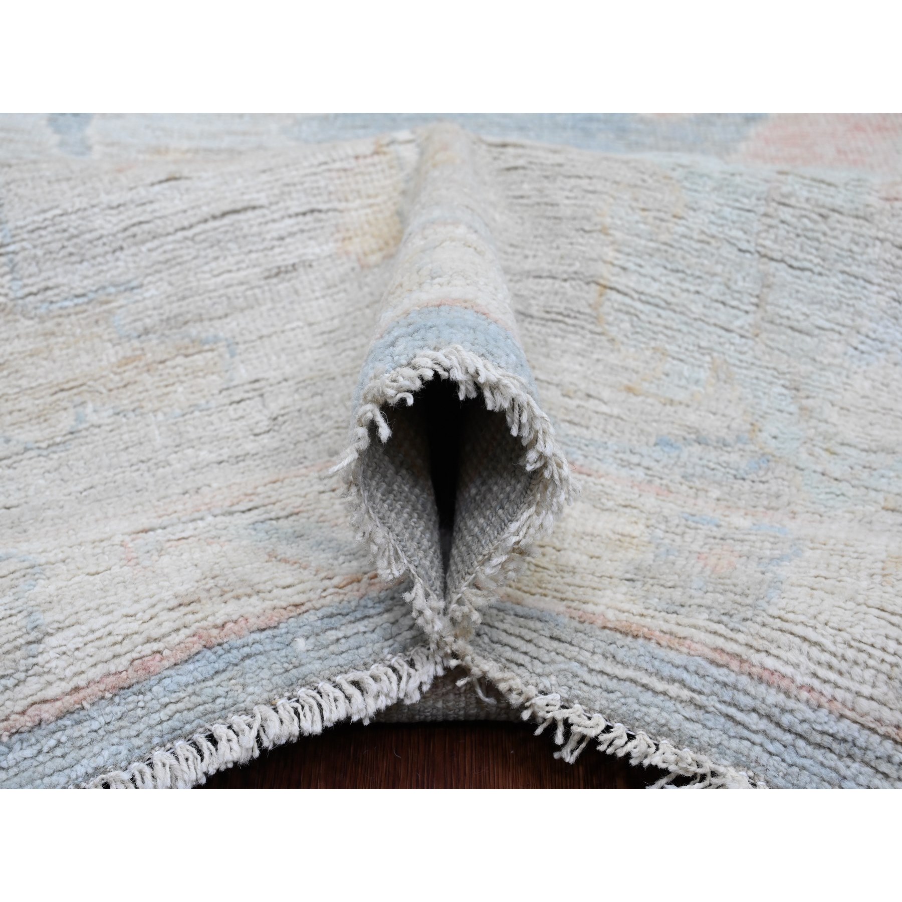 11'5"x14'7" Mineral Blue, Hand Knotted, Afghan Angora Oushak with Muted Colors Leaf Design, Vegetable Dyes, 100% Wool, Oversized, Oriental Rug Sh20659