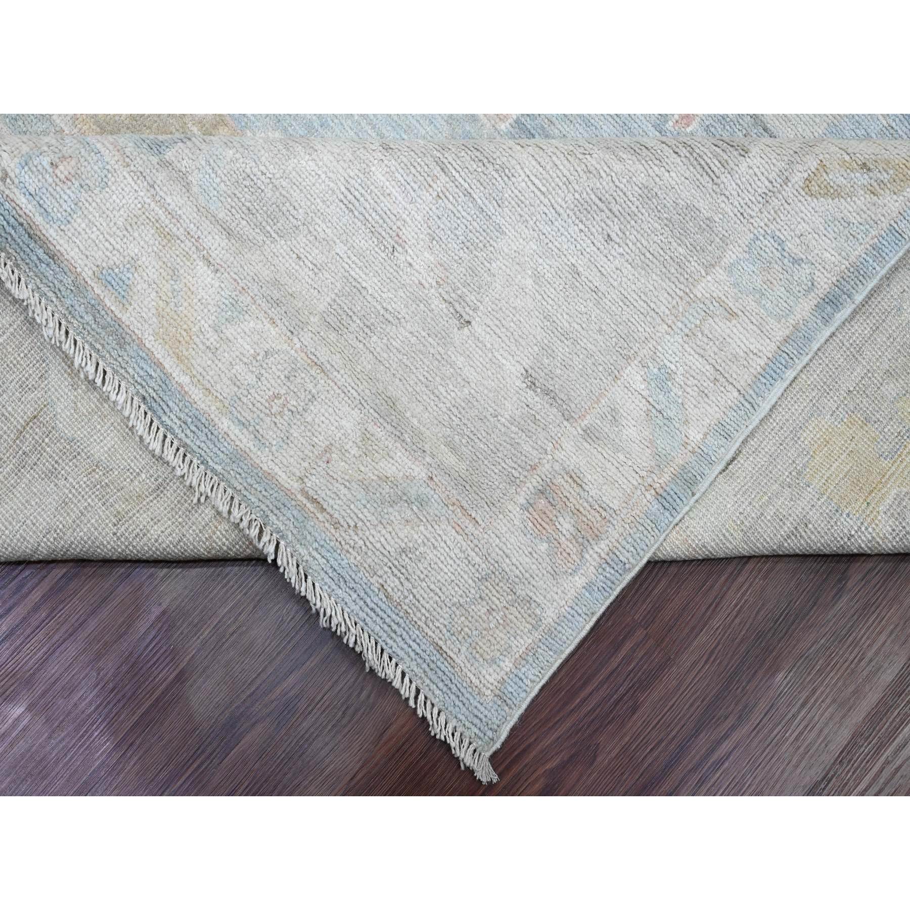 11'5"x14'7" Mineral Blue, Hand Knotted, Afghan Angora Oushak with Muted Colors Leaf Design, Vegetable Dyes, 100% Wool, Oversized, Oriental Rug Sh20659