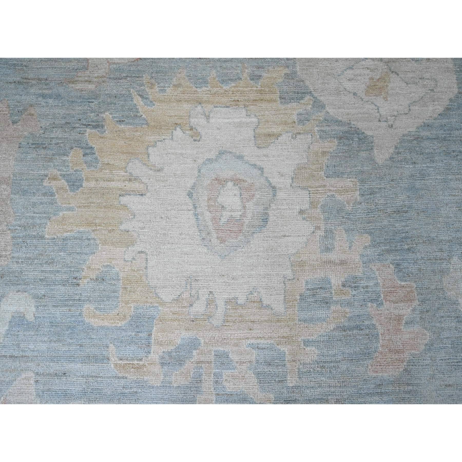 11'5"x14'7" Mineral Blue, Hand Knotted, Afghan Angora Oushak with Muted Colors Leaf Design, Vegetable Dyes, 100% Wool, Oversized, Oriental Rug Sh20659