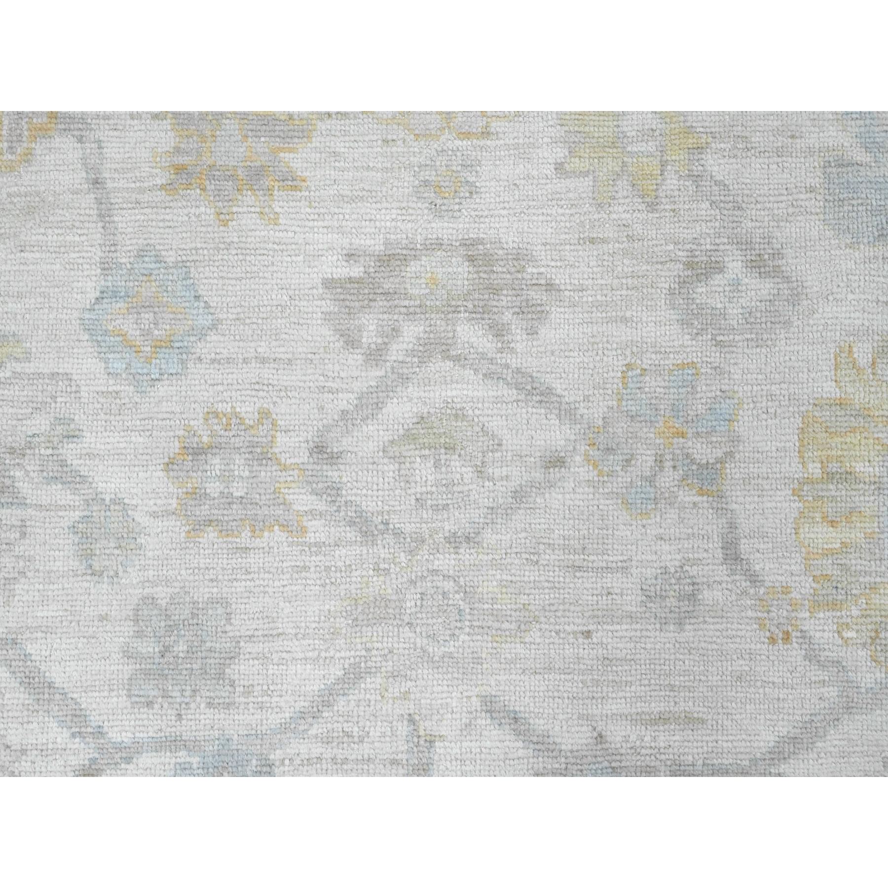 8'x8' Pearl White, Hand Knotted, Afghan Angora Oushak with All Over Pattern, Vegetable Dyes, Pure Wool, Square, Oriental Rug Sh20660