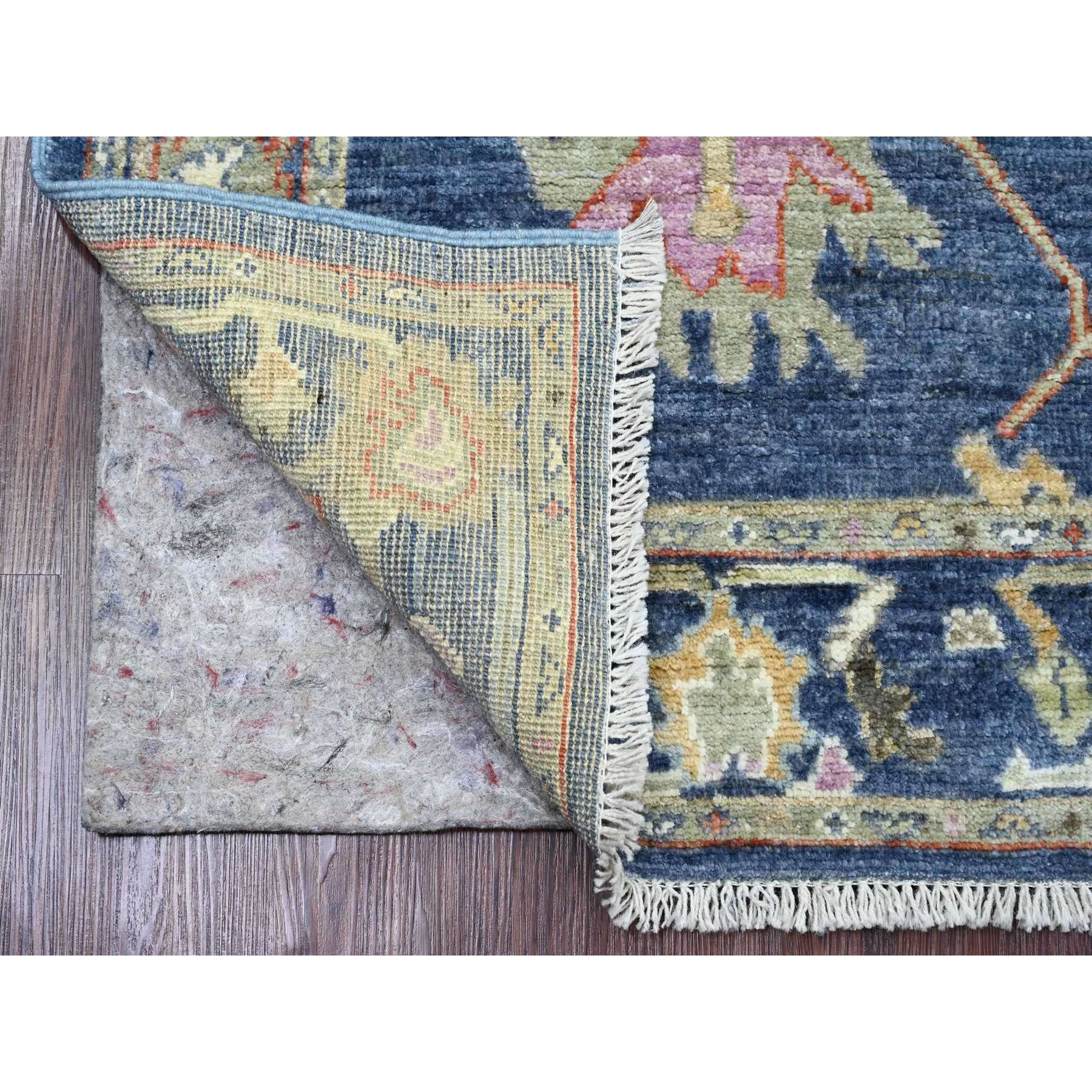 2'9"x8'6" Bayern Blue, Afghan Angora Oushak with Floral Pattern, Veggie Dyes, Hand Knotted, 100% Wool, Runner, Oriental Rug Sh20662