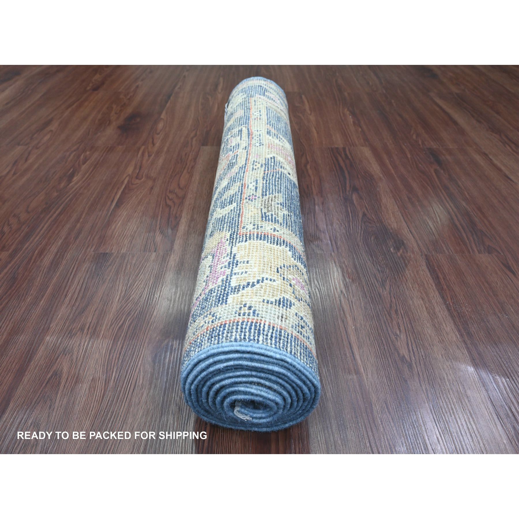 2'9"x8'6" Bayern Blue, Afghan Angora Oushak with Floral Pattern, Veggie Dyes, Hand Knotted, 100% Wool, Runner, Oriental Rug Sh20662