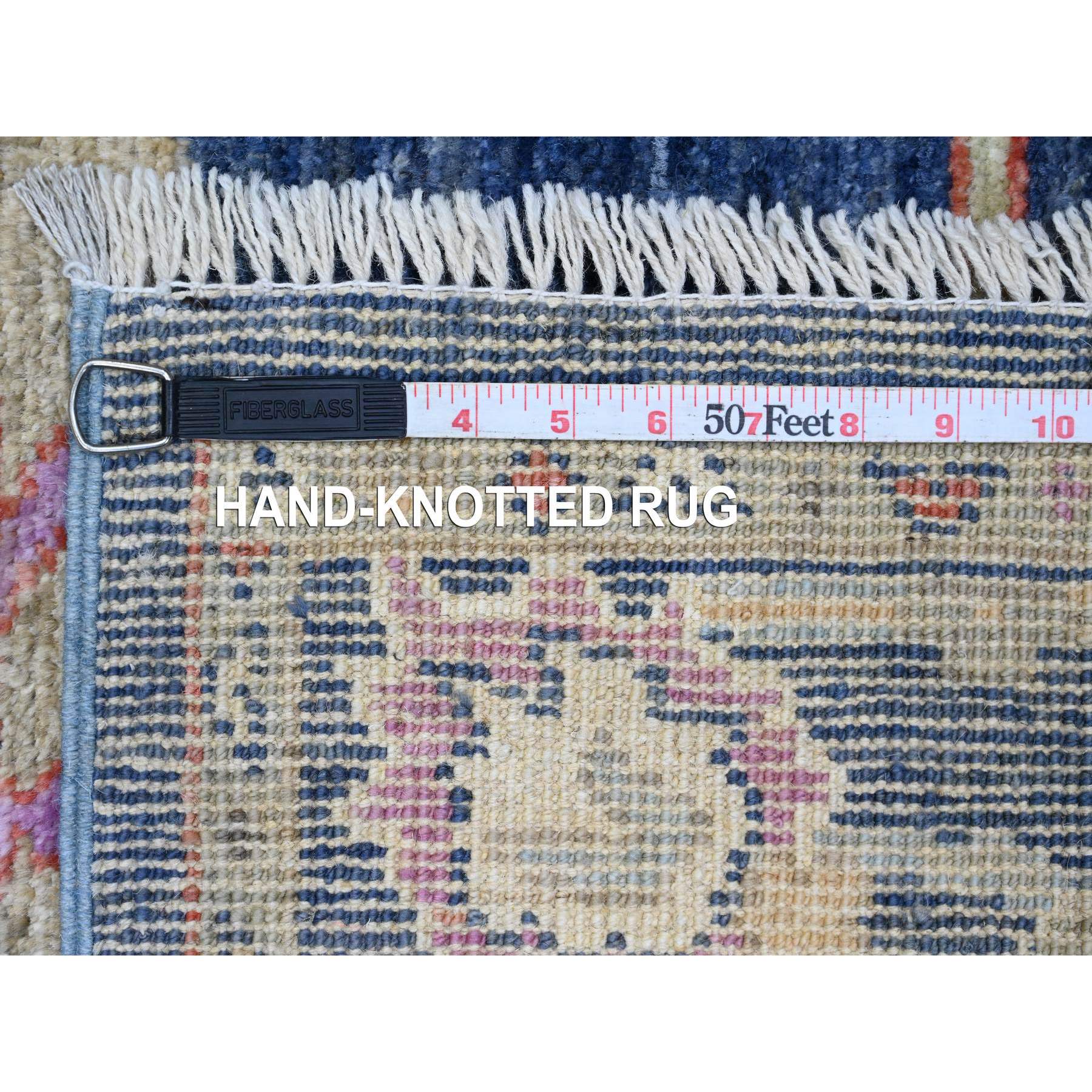 2'9"x8'6" Bayern Blue, Afghan Angora Oushak with Floral Pattern, Veggie Dyes, Hand Knotted, 100% Wool, Runner, Oriental Rug Sh20662