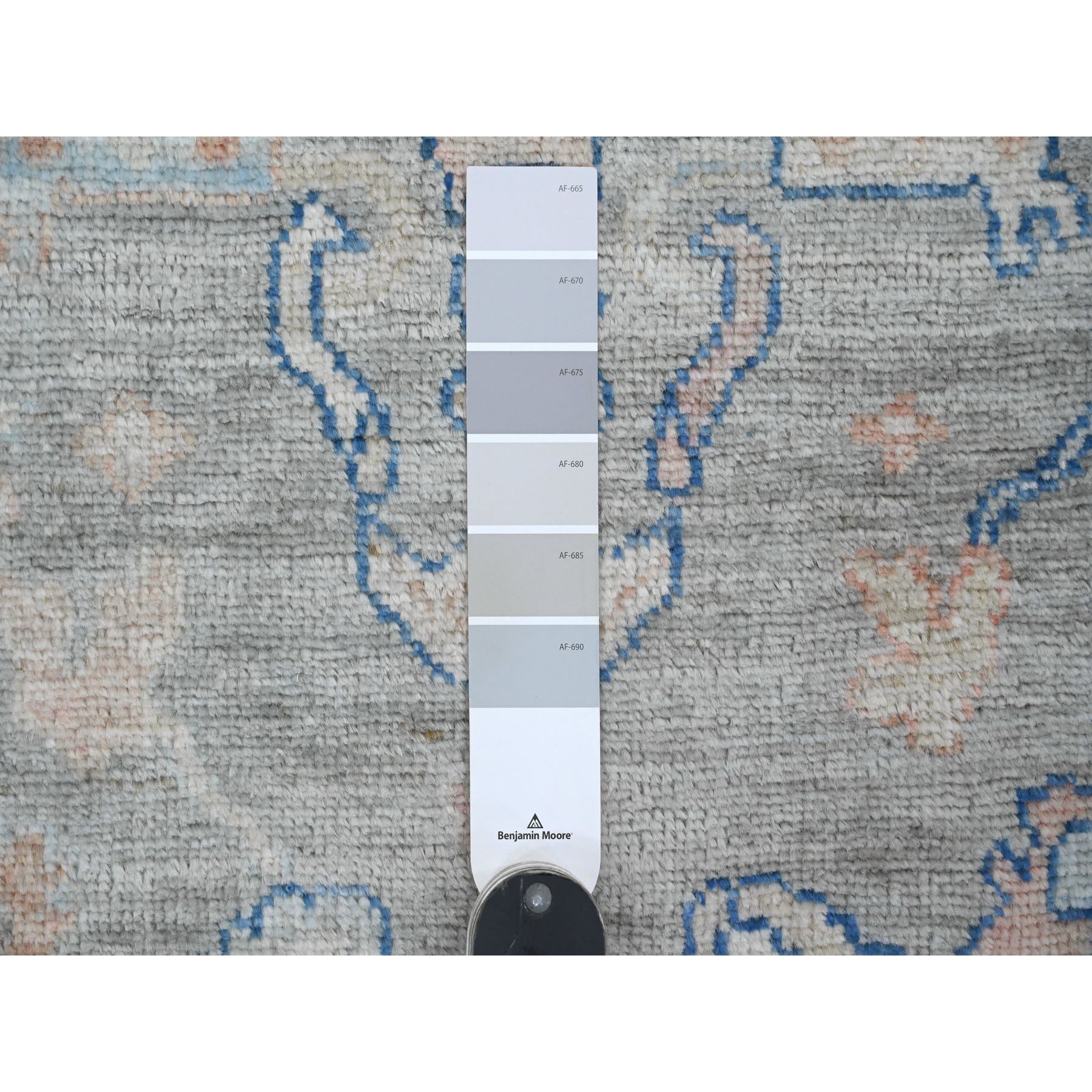 2'9"x9'2" Misty Gray, Hand Knotted, Afghan Angora Oushak with All Over Pattern, Veggie Dyes, 100% Wool, Runner, Oriental Rug Sh20663