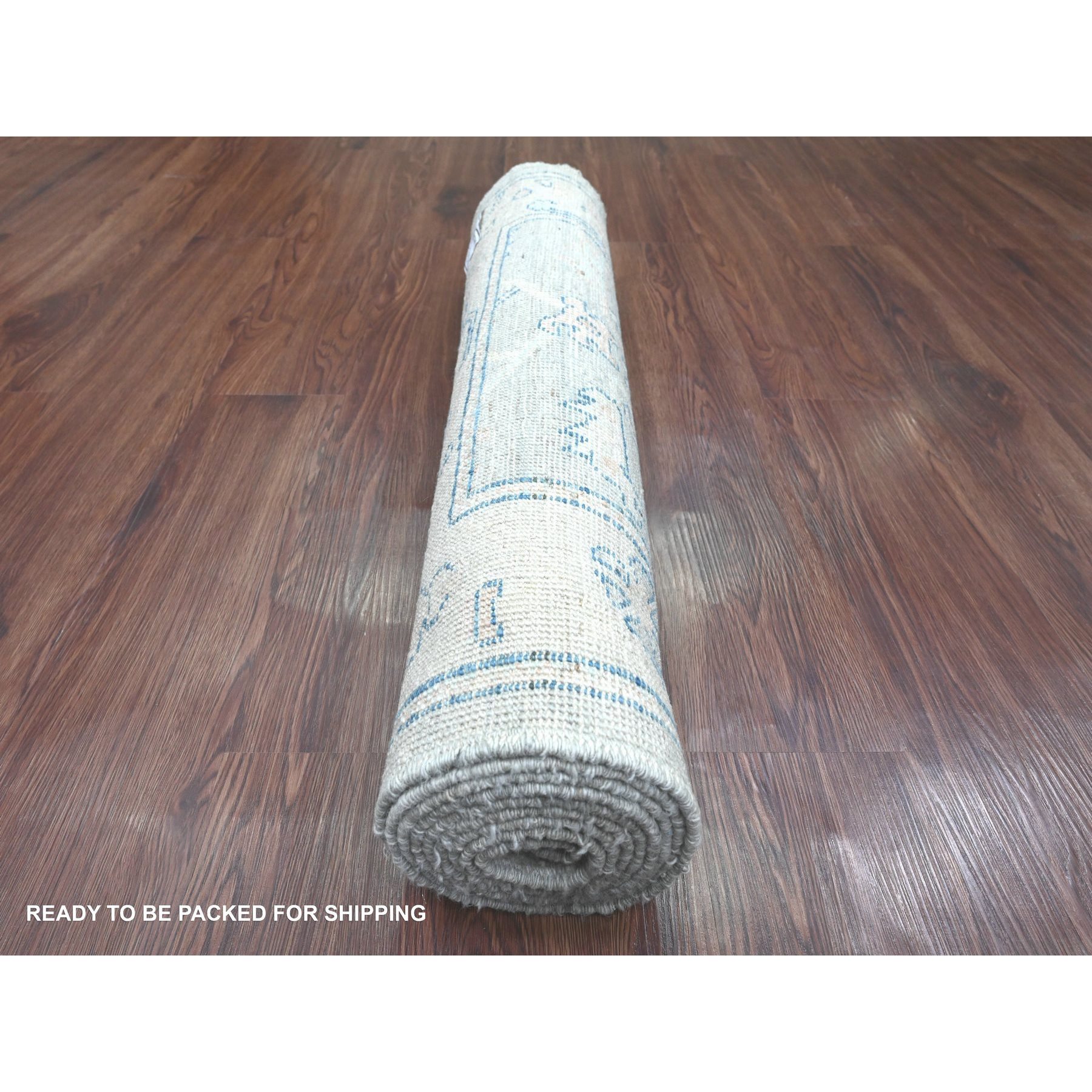 2'9"x9'2" Misty Gray, Hand Knotted, Afghan Angora Oushak with All Over Pattern, Veggie Dyes, 100% Wool, Runner, Oriental Rug Sh20663