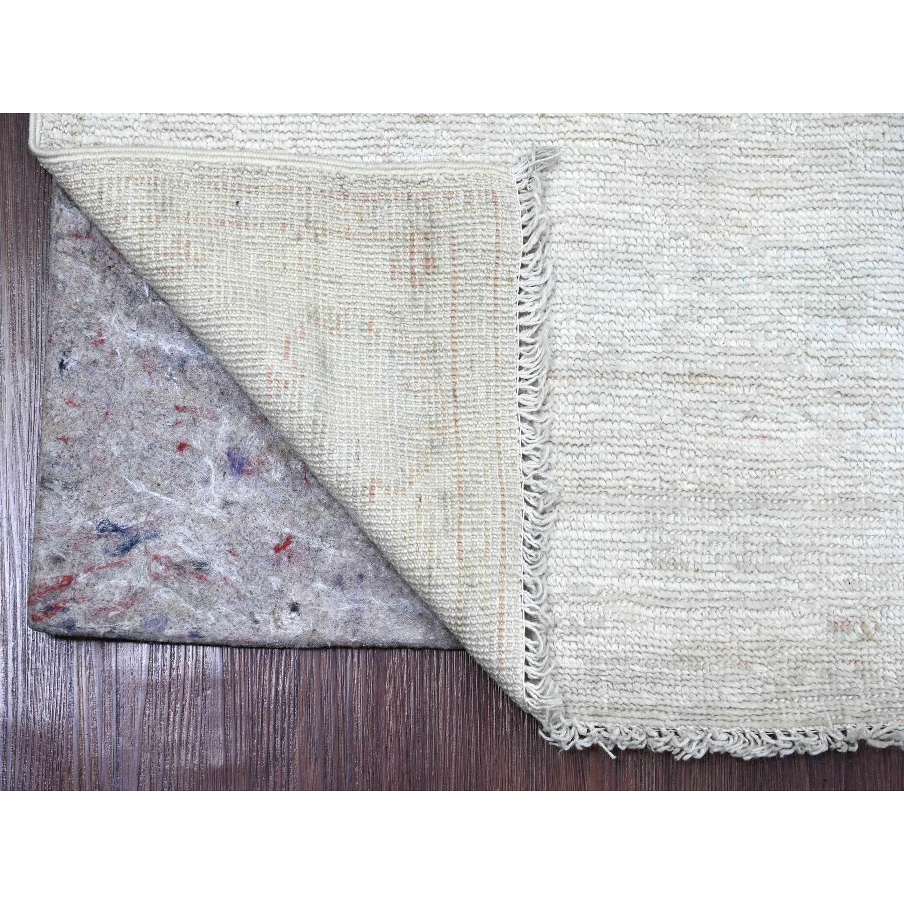 2'10"x9'7" Daisy White, Afghan Angora Oushak with All Over Pattern, Hand Knotted, Natural Dyes, 100% Wool, Runner, Oriental Rug Sh20665