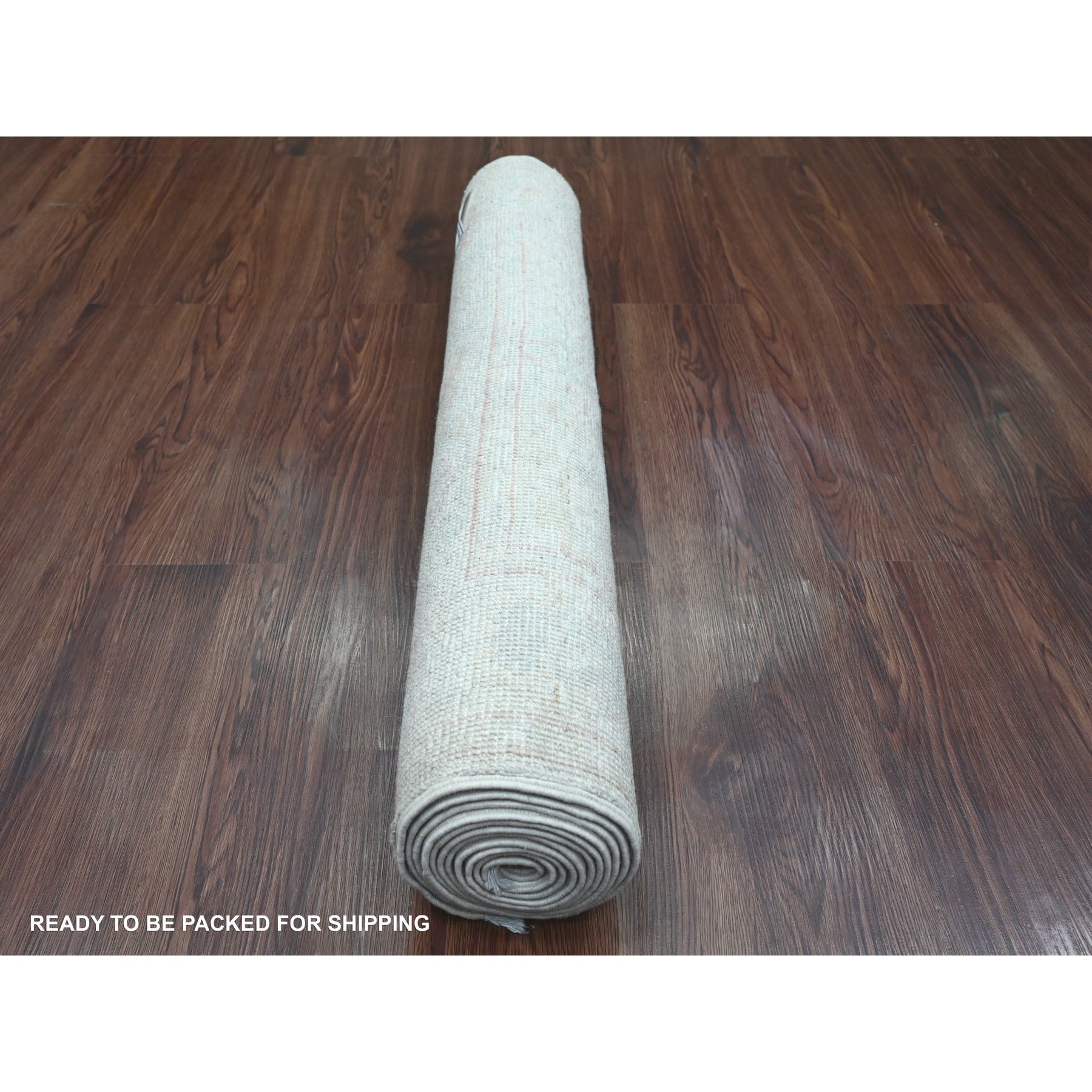 2'10"x9'7" Daisy White, Afghan Angora Oushak with All Over Pattern, Hand Knotted, Natural Dyes, 100% Wool, Runner, Oriental Rug Sh20665