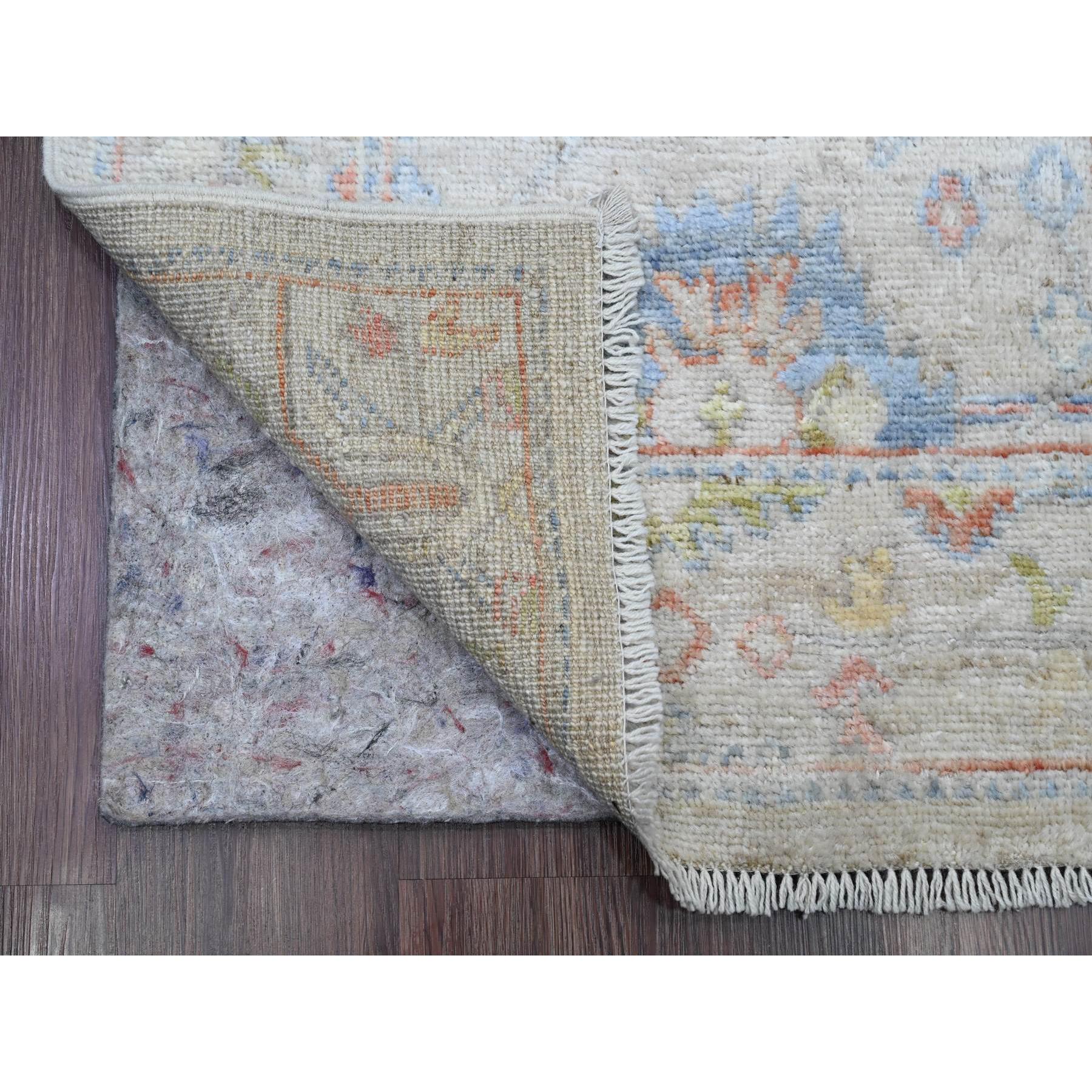 2'7"x16'8" Oyster White, Afghan Angora Oushak with Serrated Leaf Design, Hand Knotted, Veggie Dyes, 100% Wool, XL Runner, Oriental Rug Sh20669