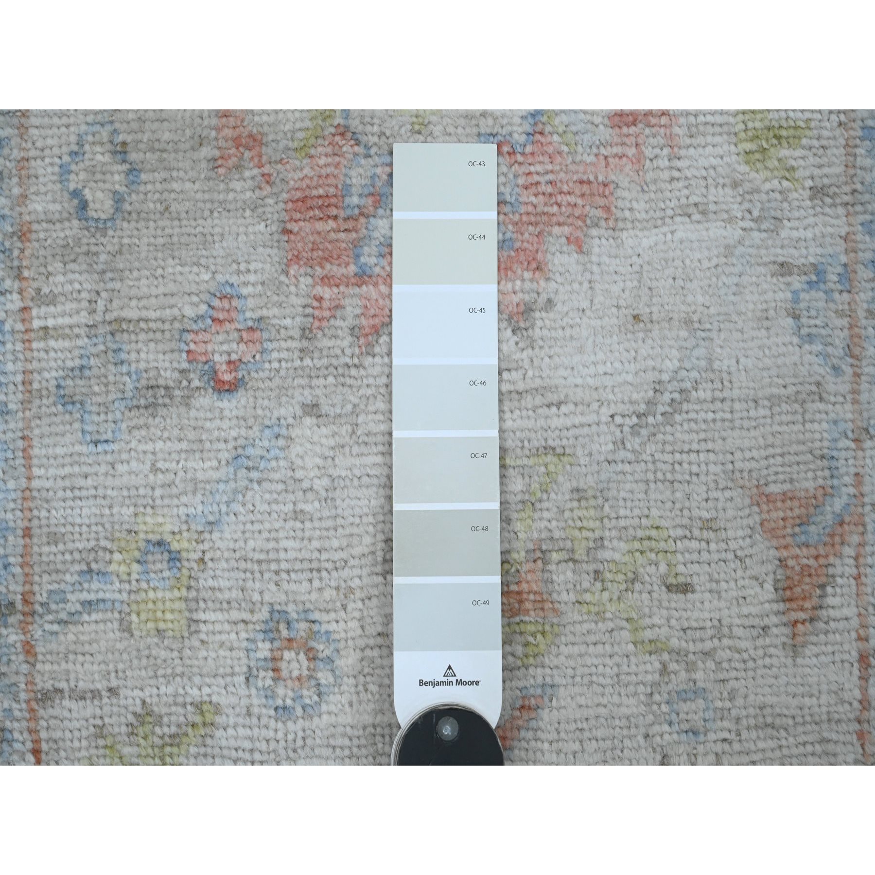 2'7"x16'8" Oyster White, Afghan Angora Oushak with Serrated Leaf Design, Hand Knotted, Veggie Dyes, 100% Wool, XL Runner, Oriental Rug Sh20669