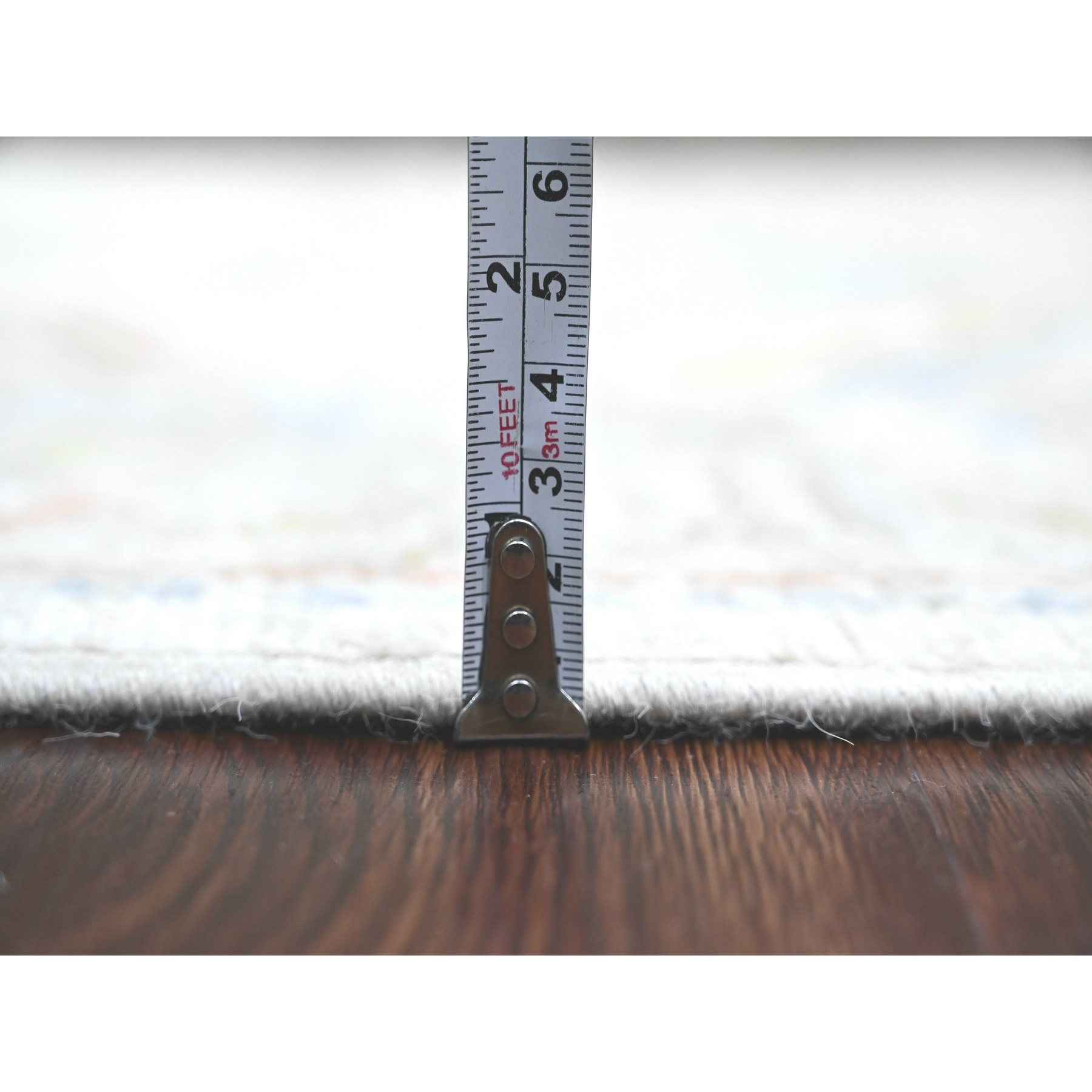 2'7"x16'8" Oyster White, Afghan Angora Oushak with Serrated Leaf Design, Hand Knotted, Veggie Dyes, 100% Wool, XL Runner, Oriental Rug Sh20669