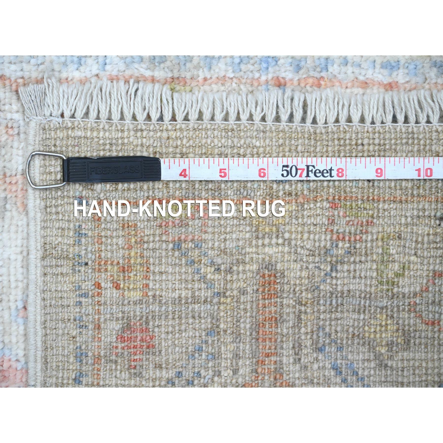 2'7"x16'8" Oyster White, Afghan Angora Oushak with Serrated Leaf Design, Hand Knotted, Veggie Dyes, 100% Wool, XL Runner, Oriental Rug Sh20669
