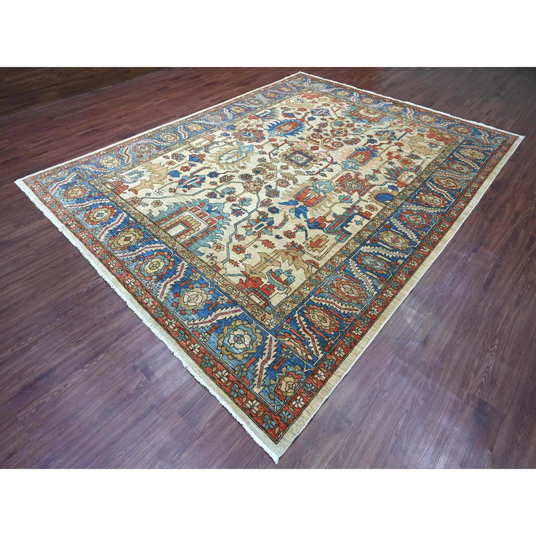 9'1"x11'9" Linen White, Aryana Collection, Peshawar with Heriz All Over Design, High Mountain Wool, Densely Woven, Hand Knotted, Vegetable Dyes, Oriental Rug Sh20670
