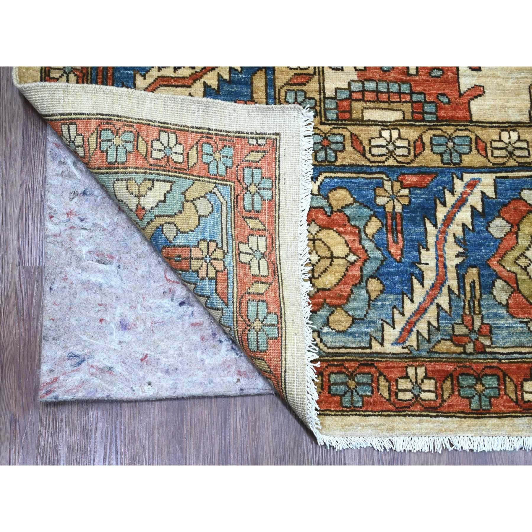 9'1"x11'9" Linen White, Aryana Collection, Peshawar with Heriz All Over Design, High Mountain Wool, Densely Woven, Hand Knotted, Vegetable Dyes, Oriental Rug Sh20670