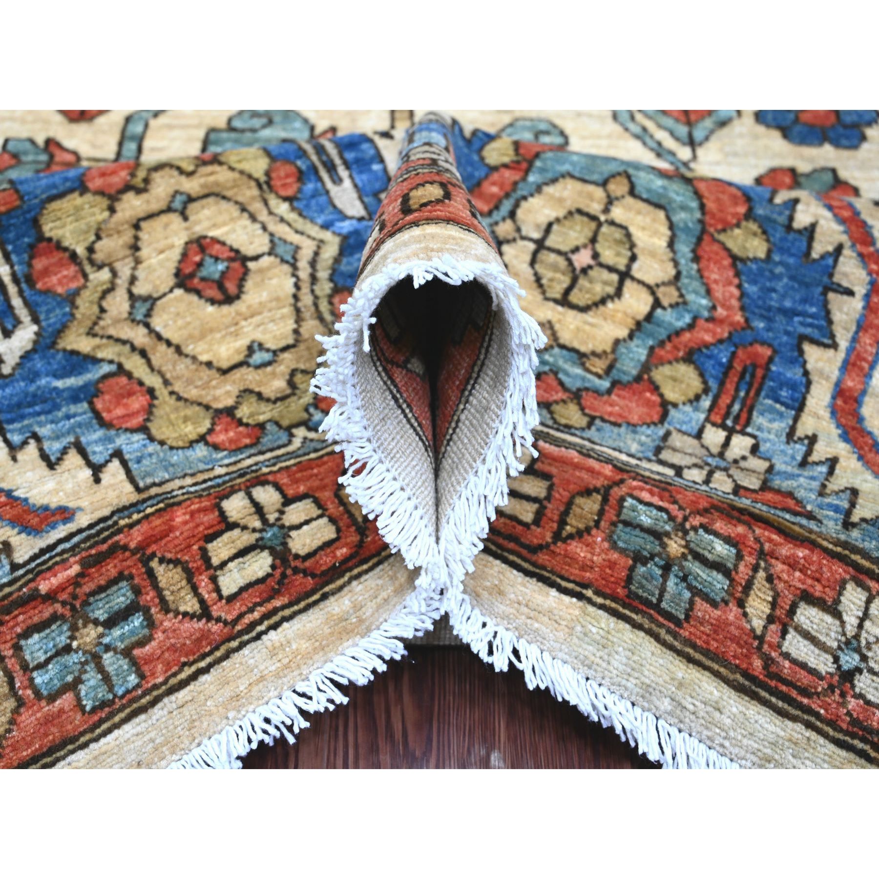 9'1"x11'9" Linen White, Aryana Collection, Peshawar with Heriz All Over Design, High Mountain Wool, Densely Woven, Hand Knotted, Vegetable Dyes, Oriental Rug Sh20670