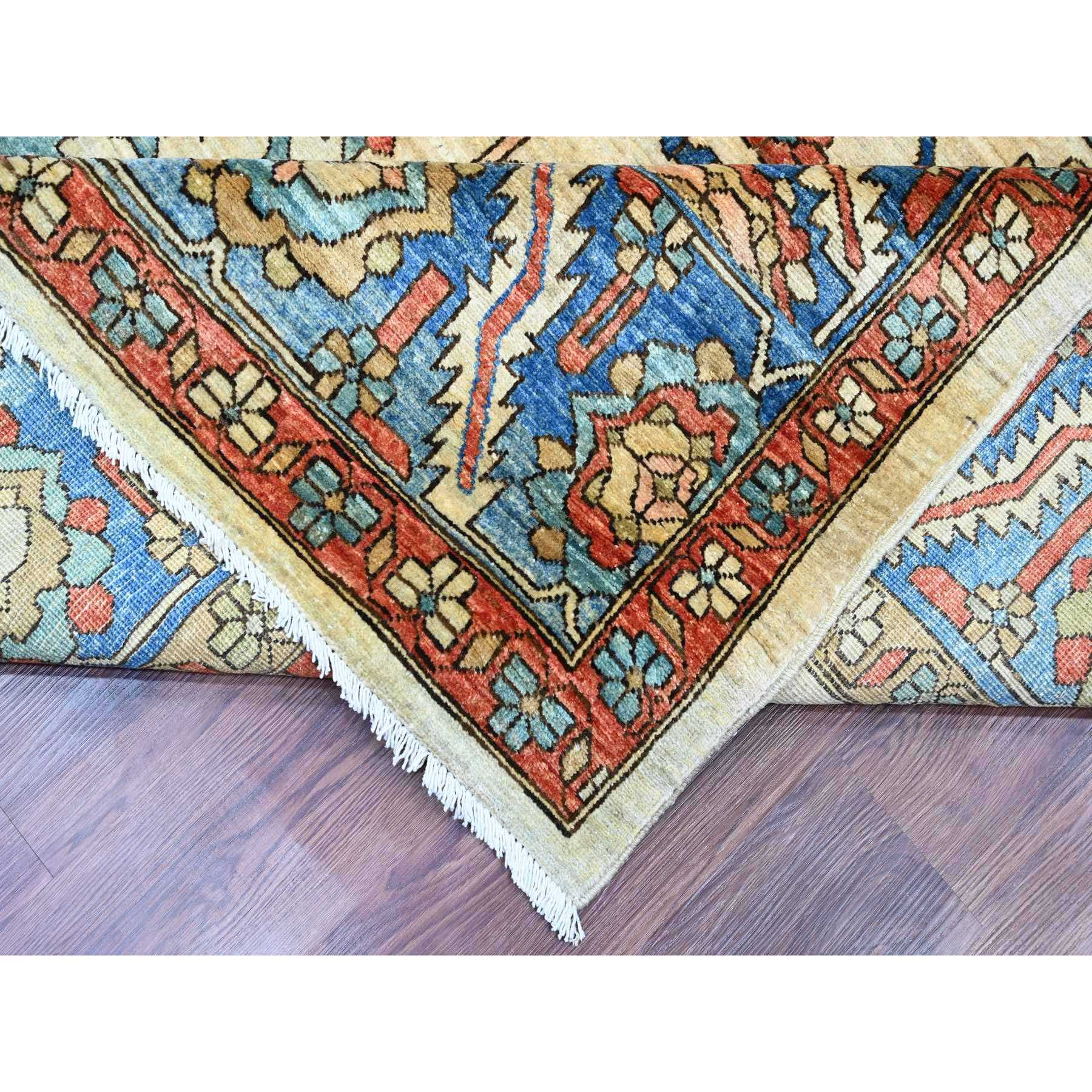 9'1"x11'9" Linen White, Aryana Collection, Peshawar with Heriz All Over Design, High Mountain Wool, Densely Woven, Hand Knotted, Vegetable Dyes, Oriental Rug Sh20670