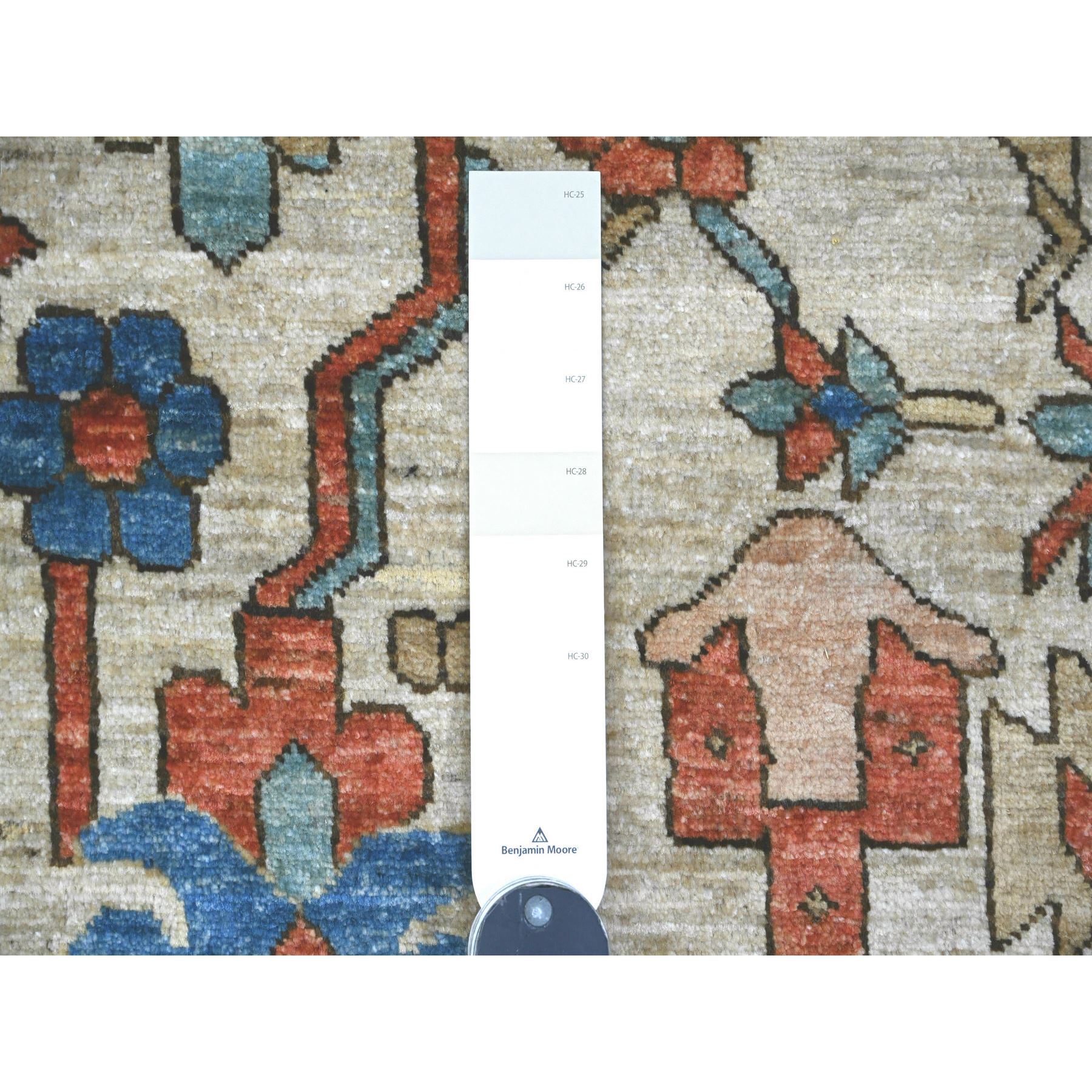 9'1"x11'9" Linen White, Aryana Collection, Peshawar with Heriz All Over Design, High Mountain Wool, Densely Woven, Hand Knotted, Vegetable Dyes, Oriental Rug Sh20670