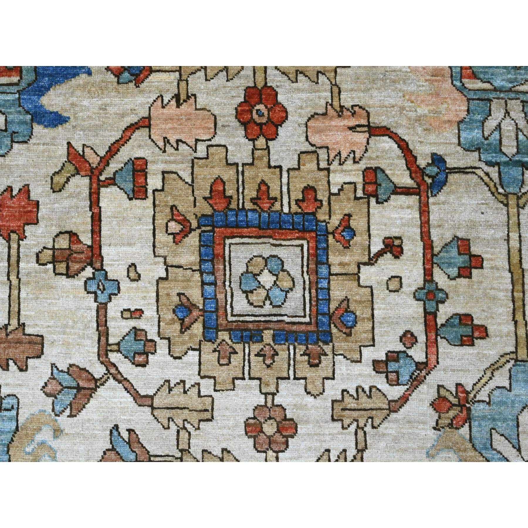 9'1"x11'9" Linen White, Aryana Collection, Peshawar with Heriz All Over Design, High Mountain Wool, Densely Woven, Hand Knotted, Vegetable Dyes, Oriental Rug Sh20670