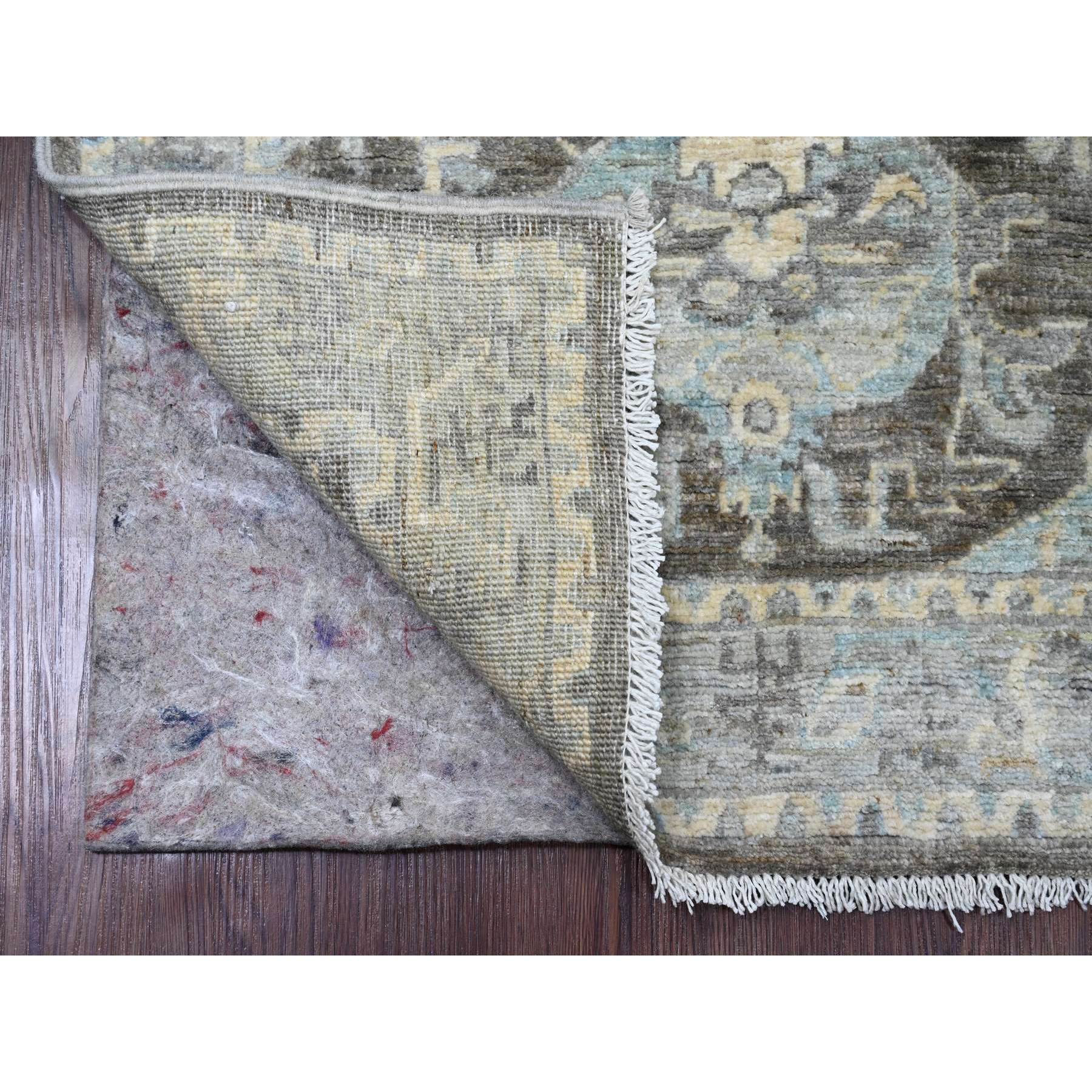2'6"x9'7" Ash Gray, Peshawar with Ziegler Mahal Dragon Design, Hand Knotted, High Mountain Wool, Denser Weave, Runner, Oriental Rug Sh20671