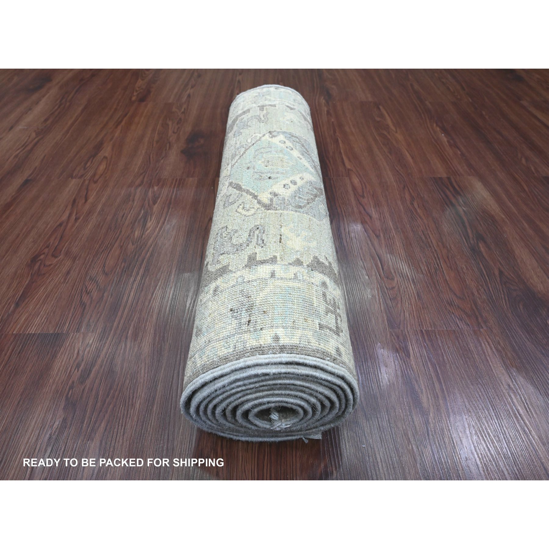 2'6"x9'7" Ash Gray, Peshawar with Ziegler Mahal Dragon Design, Hand Knotted, High Mountain Wool, Denser Weave, Runner, Oriental Rug Sh20671