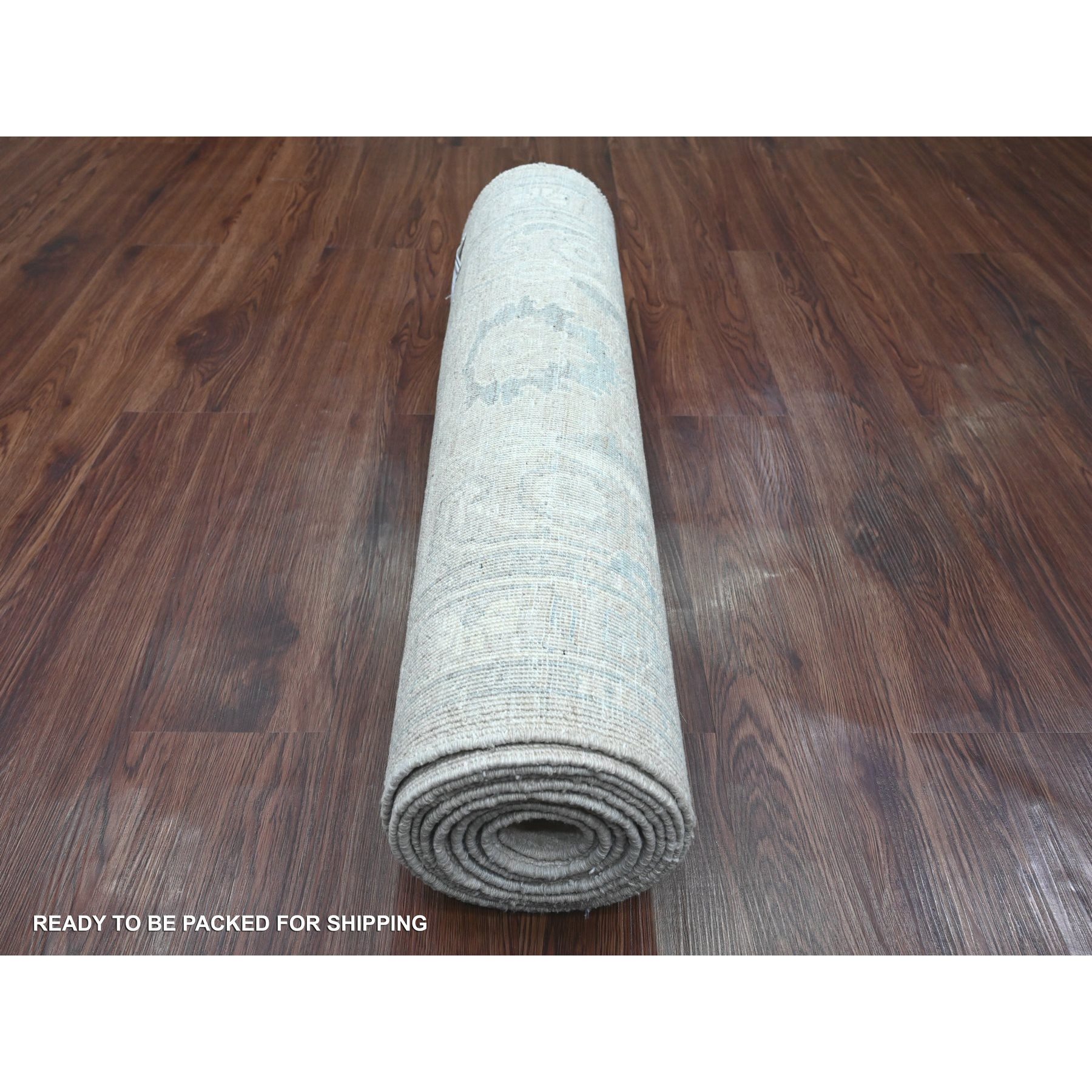 2'10"x11'7" Pastel Gray, Washed Out Peshawar with Ziegler Mahal Design, Hand Knotted, High Mountain Wool, Densely Woven, Runner, Oriental Rug Sh20673
