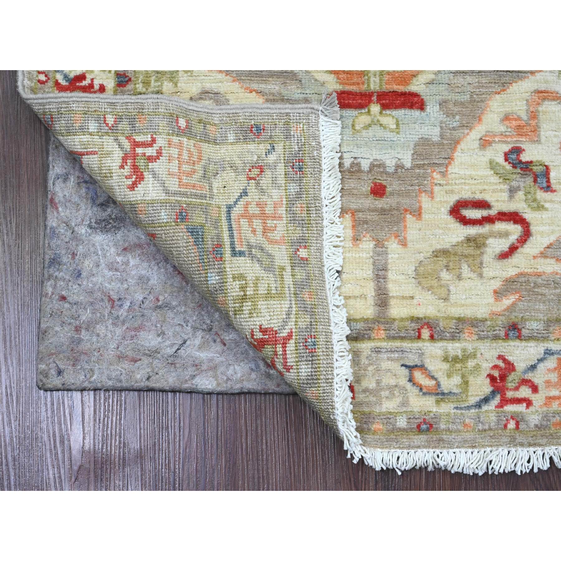 2'6"x6' Dark Vanilla Brown and Green, Aryana Collection, Heriz with Dragon Design, Vegetable Dyes, High Mountain Wool, Hand Knotted, Runner, Oriental Rug Sh20675