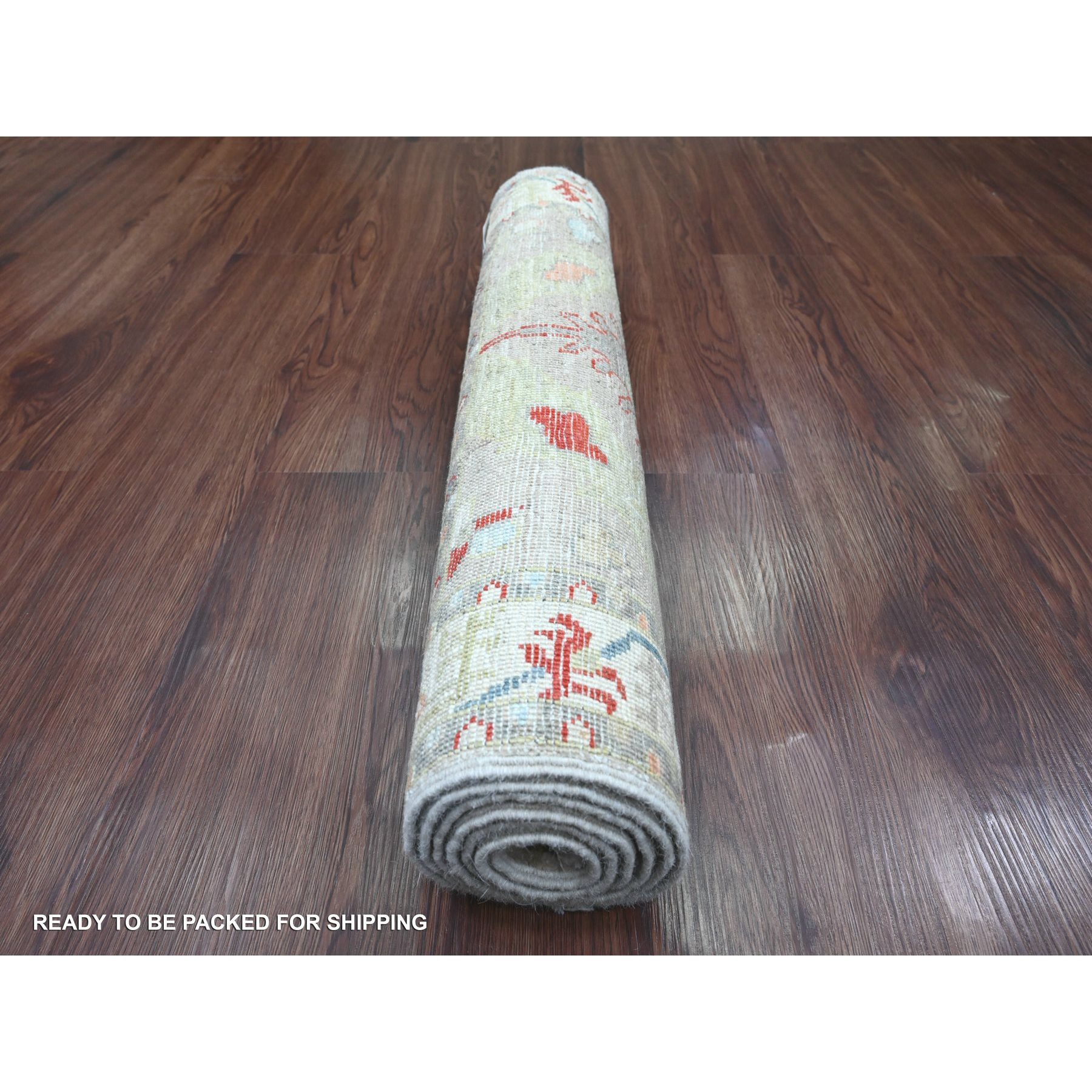 2'6"x6' Dark Vanilla Brown and Green, Aryana Collection, Heriz with Dragon Design, Vegetable Dyes, High Mountain Wool, Hand Knotted, Runner, Oriental Rug Sh20675