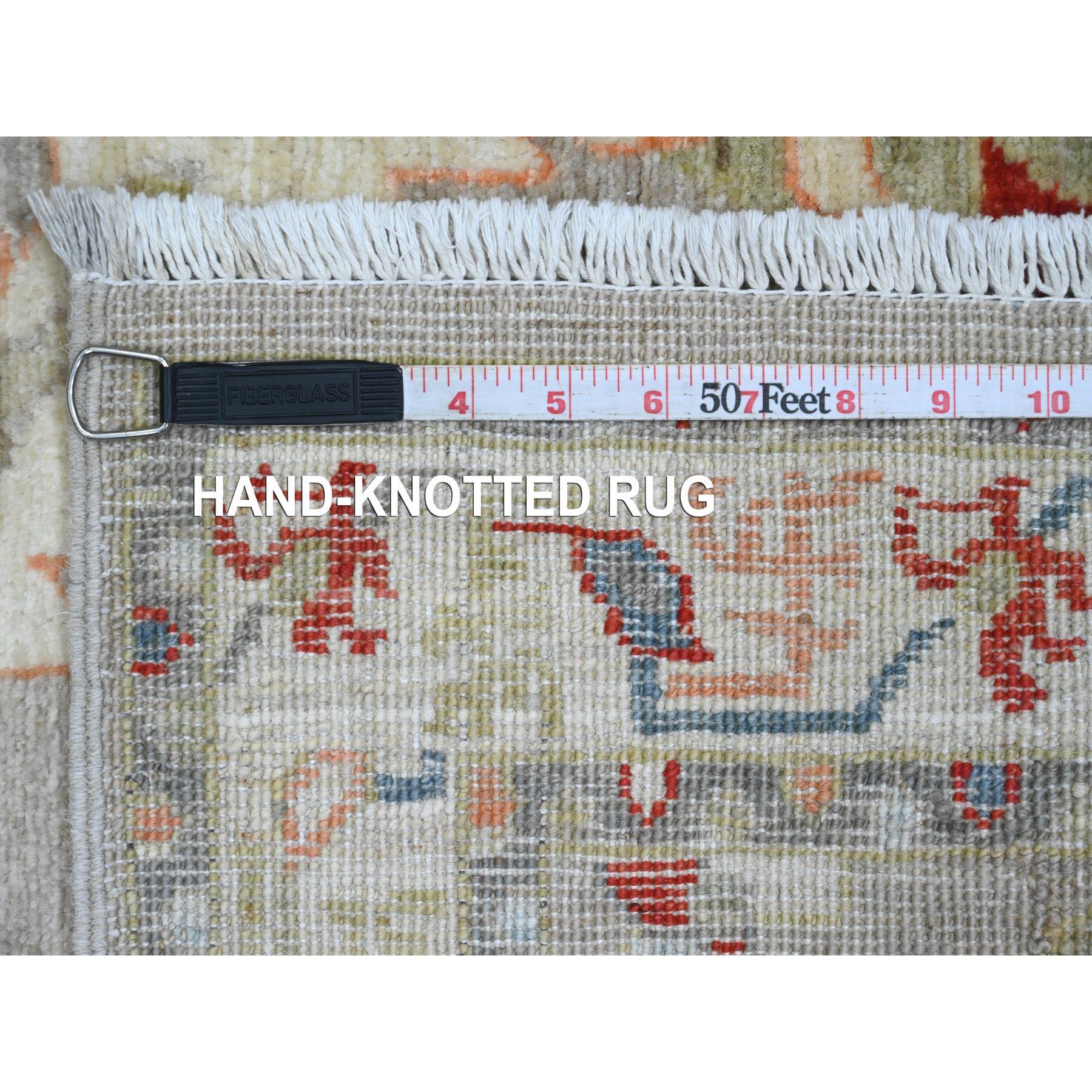 2'6"x6' Dark Vanilla Brown and Green, Aryana Collection, Heriz with Dragon Design, Vegetable Dyes, High Mountain Wool, Hand Knotted, Runner, Oriental Rug Sh20675