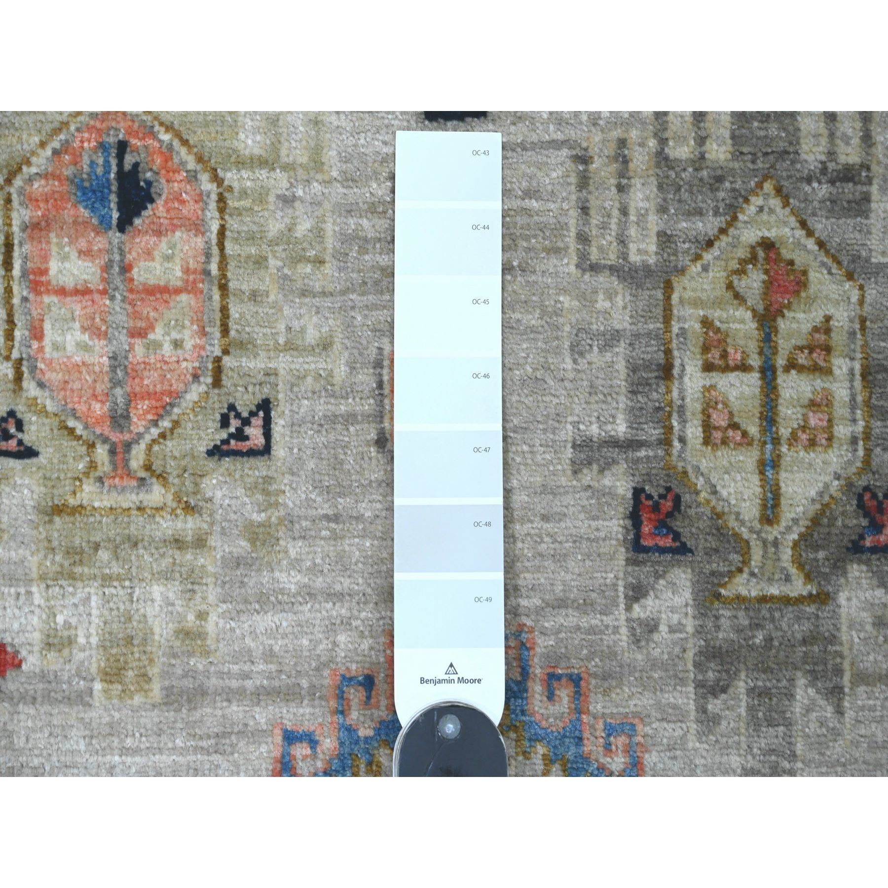 2'6"x5'9" Medium Gray, Aryana Grade, All Over Caucasian Gul Motifs, Vegetable Dyes, High Mountain Wool, Hand Knotted, Runner, Oriental Rug Sh20676
