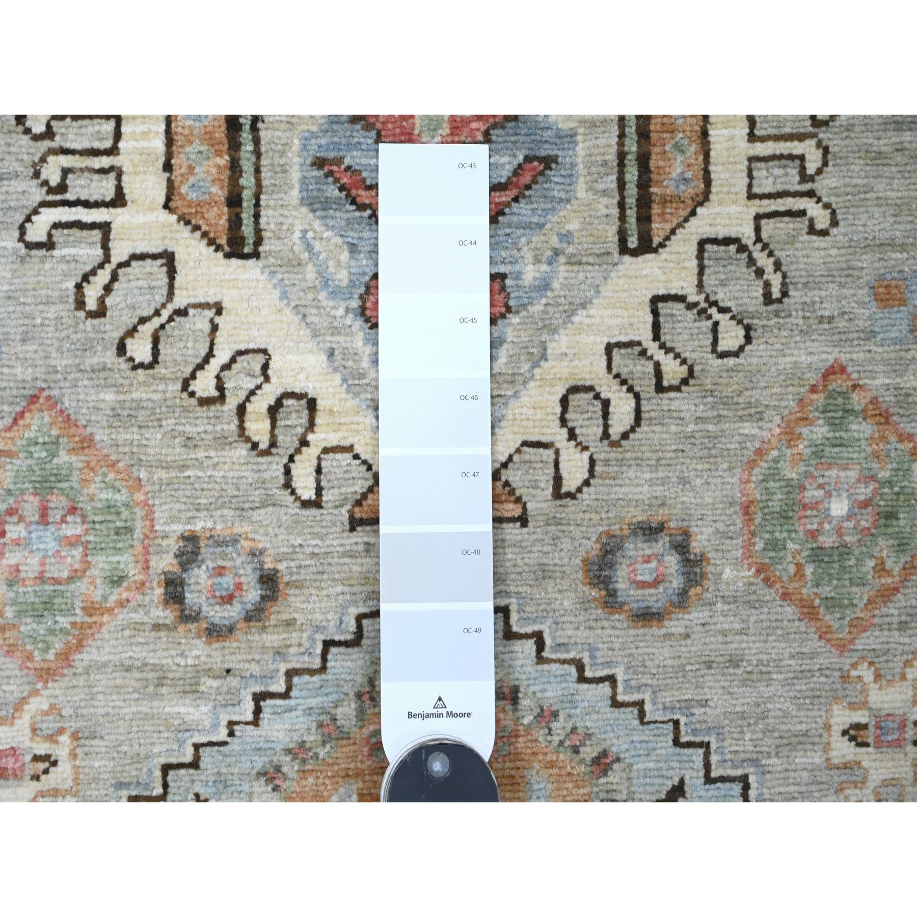 2'9"x12' Misty Gray, Peshawar with Karajeh Design, Vegetable Dyes, High Mountain Wool, Hand Knotted, Runner, Oriental Rug Sh20677