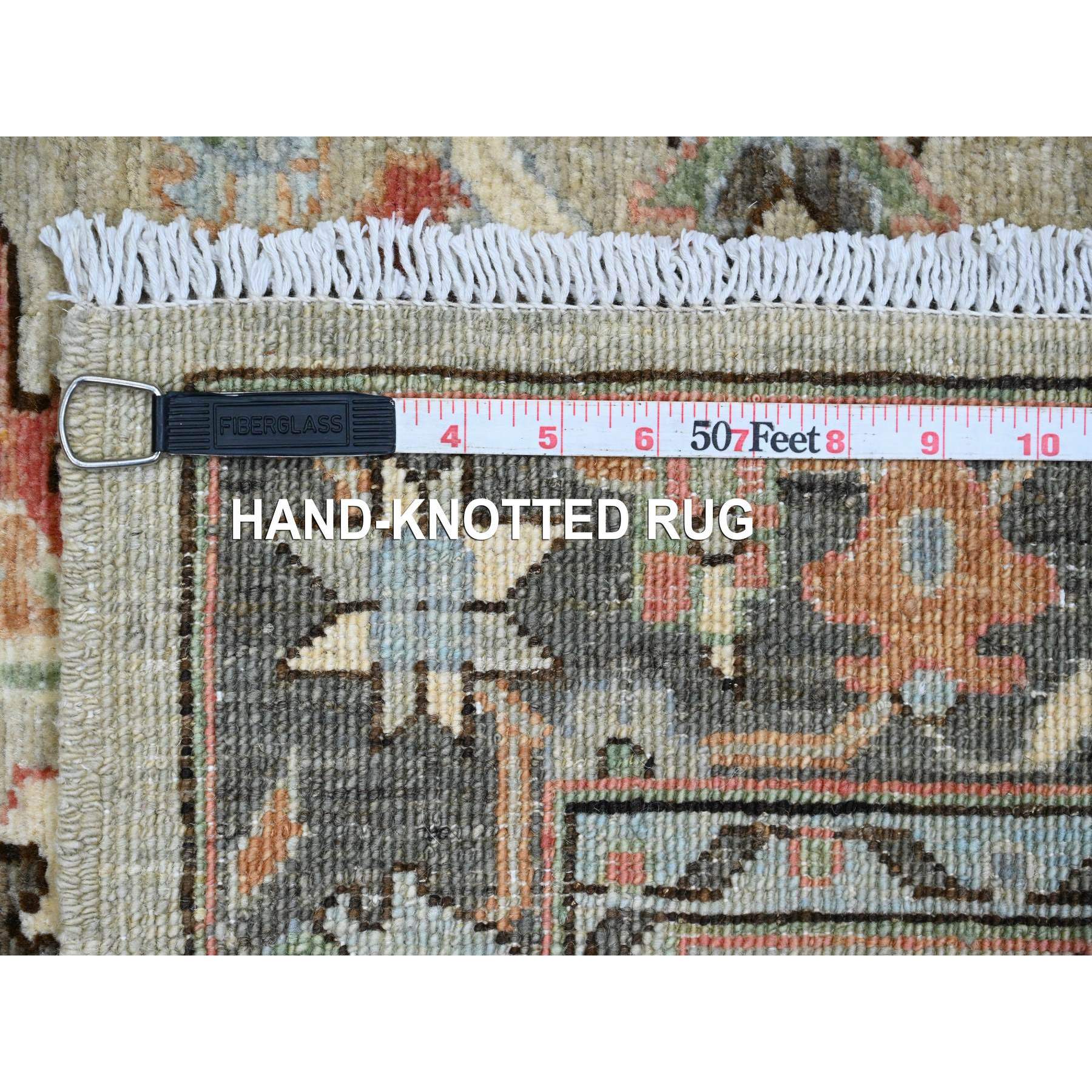 2'9"x12' Misty Gray, Peshawar with Karajeh Design, Vegetable Dyes, High Mountain Wool, Hand Knotted, Runner, Oriental Rug Sh20677