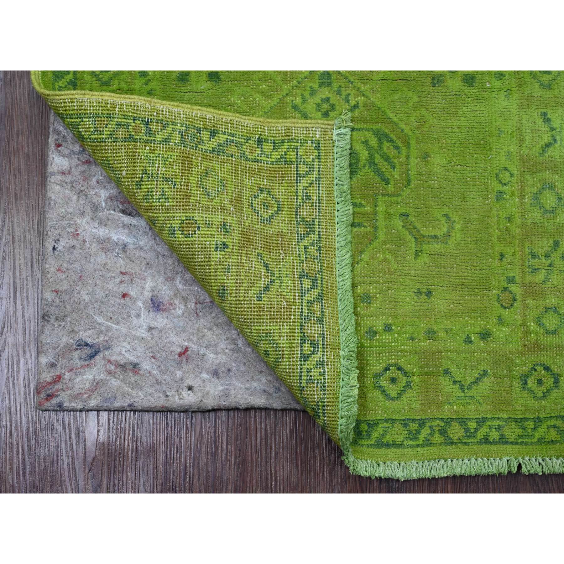 2'1"x5'9" Fern Green, Overdyed Kazak with Tribal Medallions Design, Hand Knotted, 100% Wool, Runner, Oriental Rug Sh20678