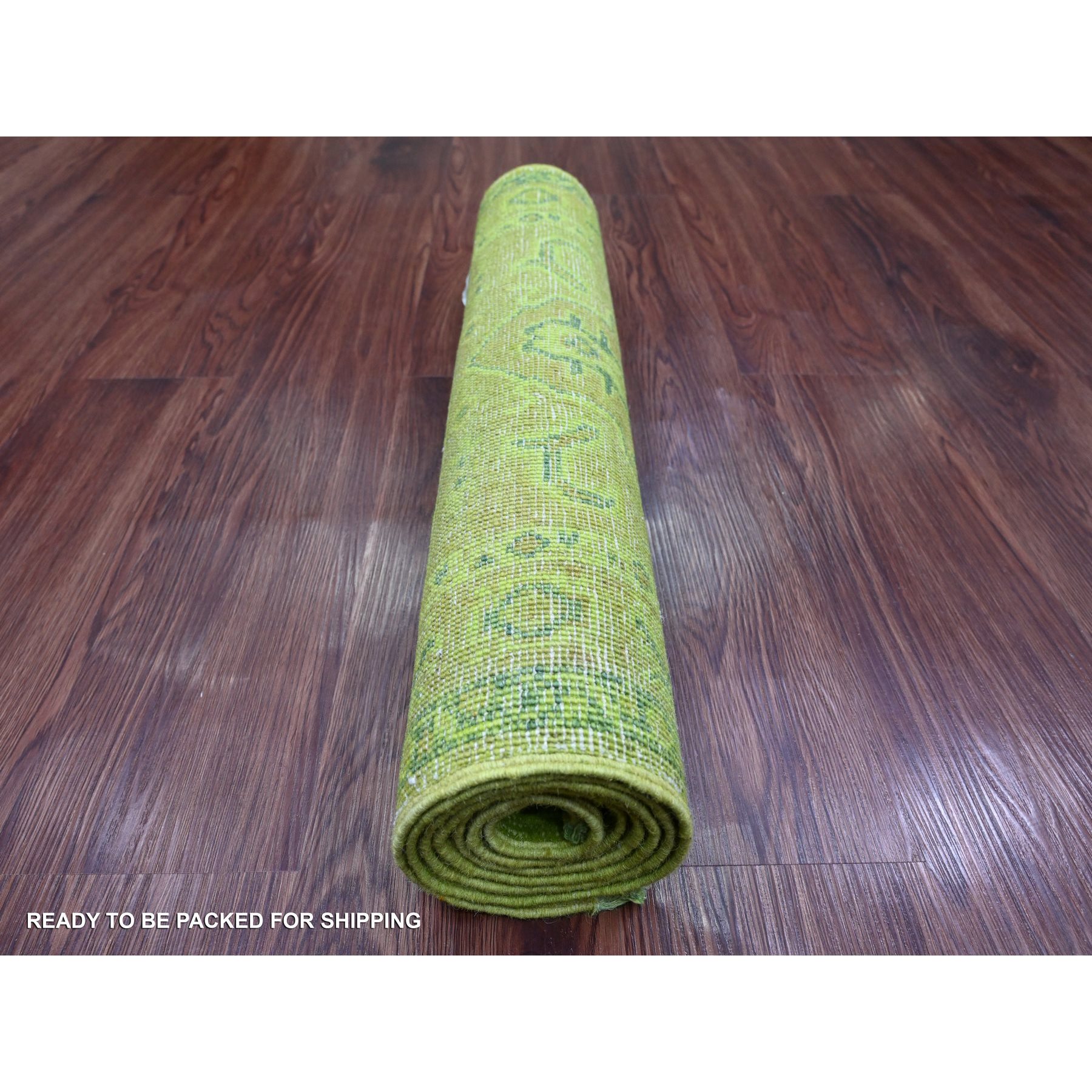 2'1"x5'9" Fern Green, Overdyed Kazak with Tribal Medallions Design, Hand Knotted, 100% Wool, Runner, Oriental Rug Sh20678