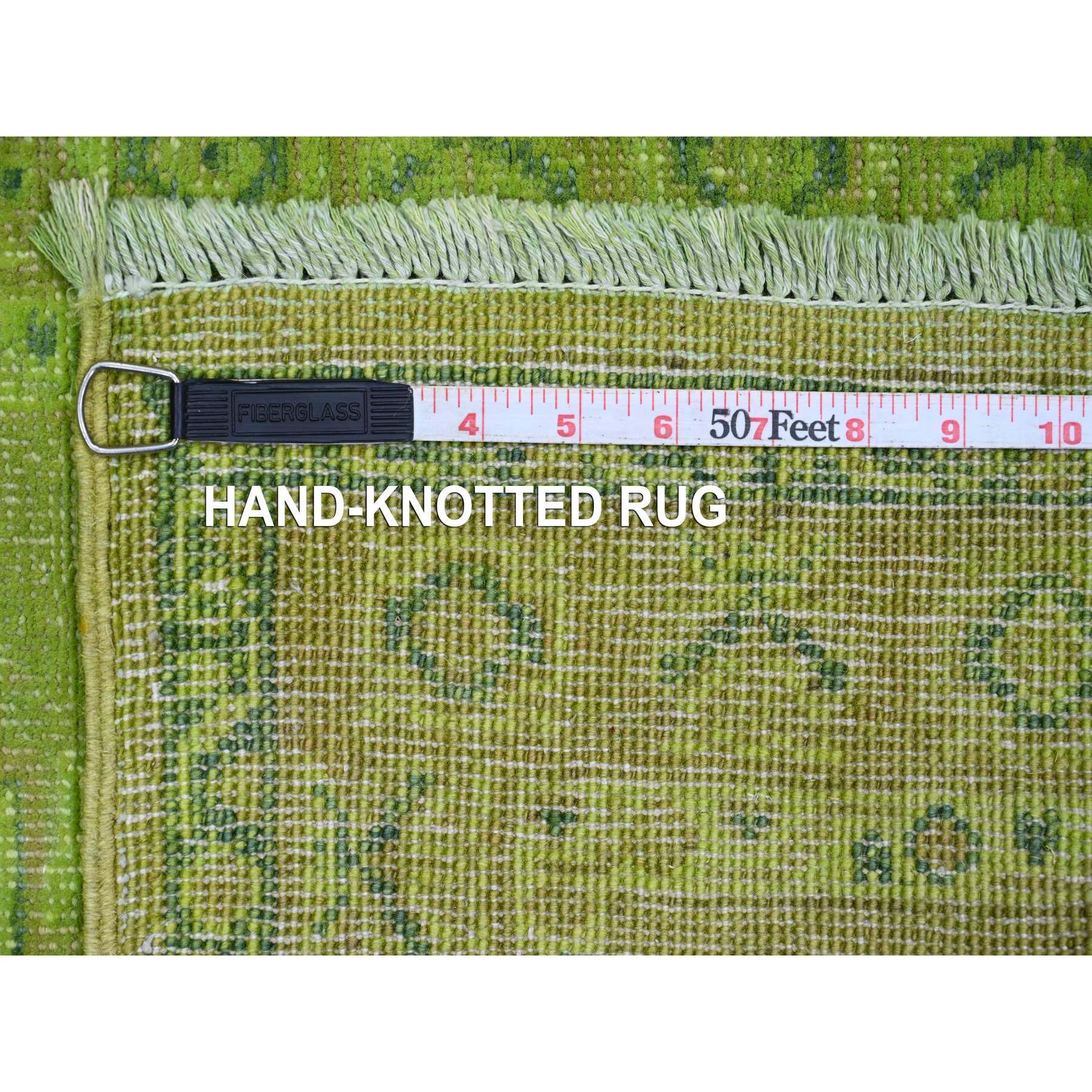 2'1"x5'9" Fern Green, Overdyed Kazak with Tribal Medallions Design, Hand Knotted, 100% Wool, Runner, Oriental Rug Sh20678