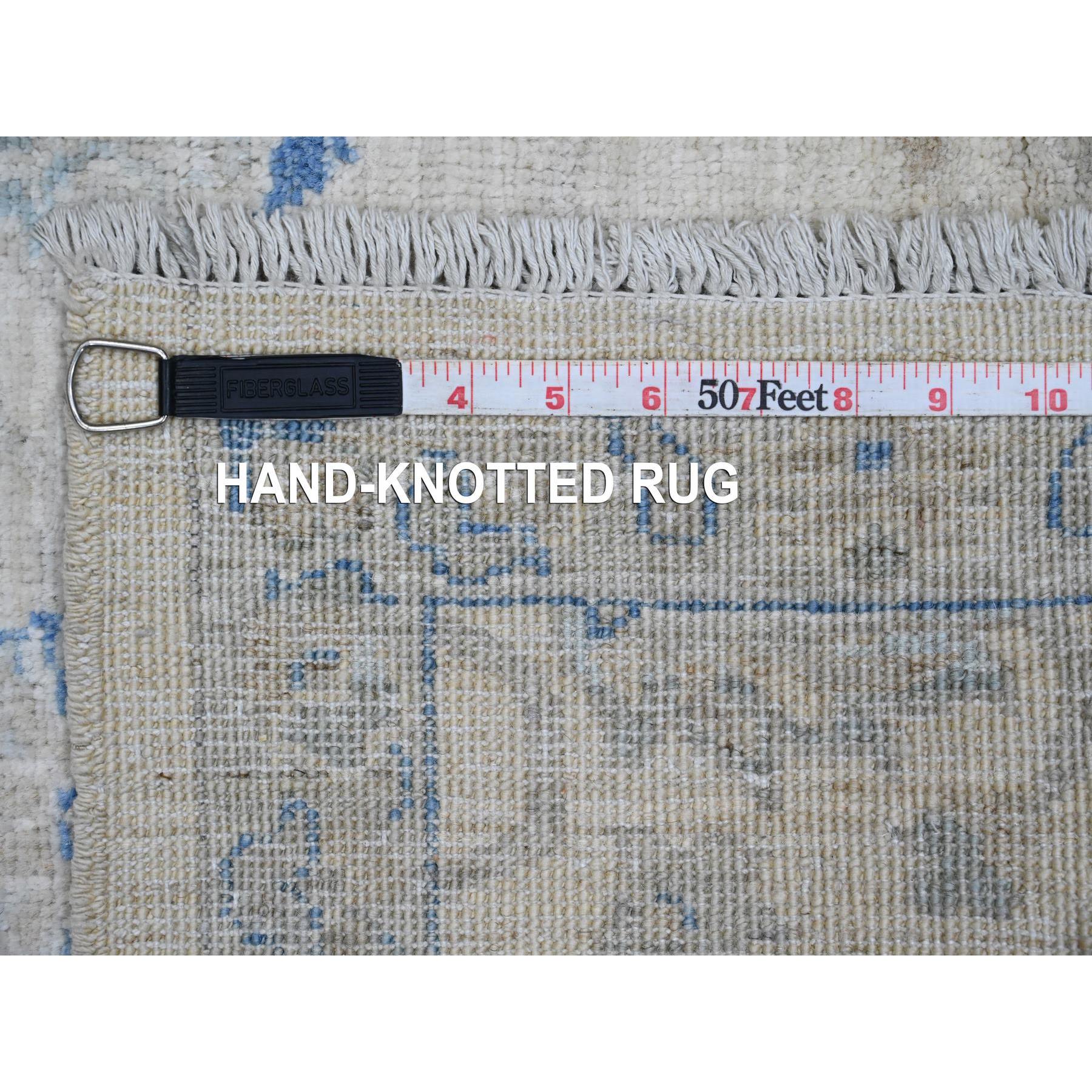 2'6"x7'10" Chiffon White, Hand Knotted, Washed Out Peshawar with All Over Leaf Design, Natural Dyes, 100% Wool, Runner, Oriental Rug Sh20681