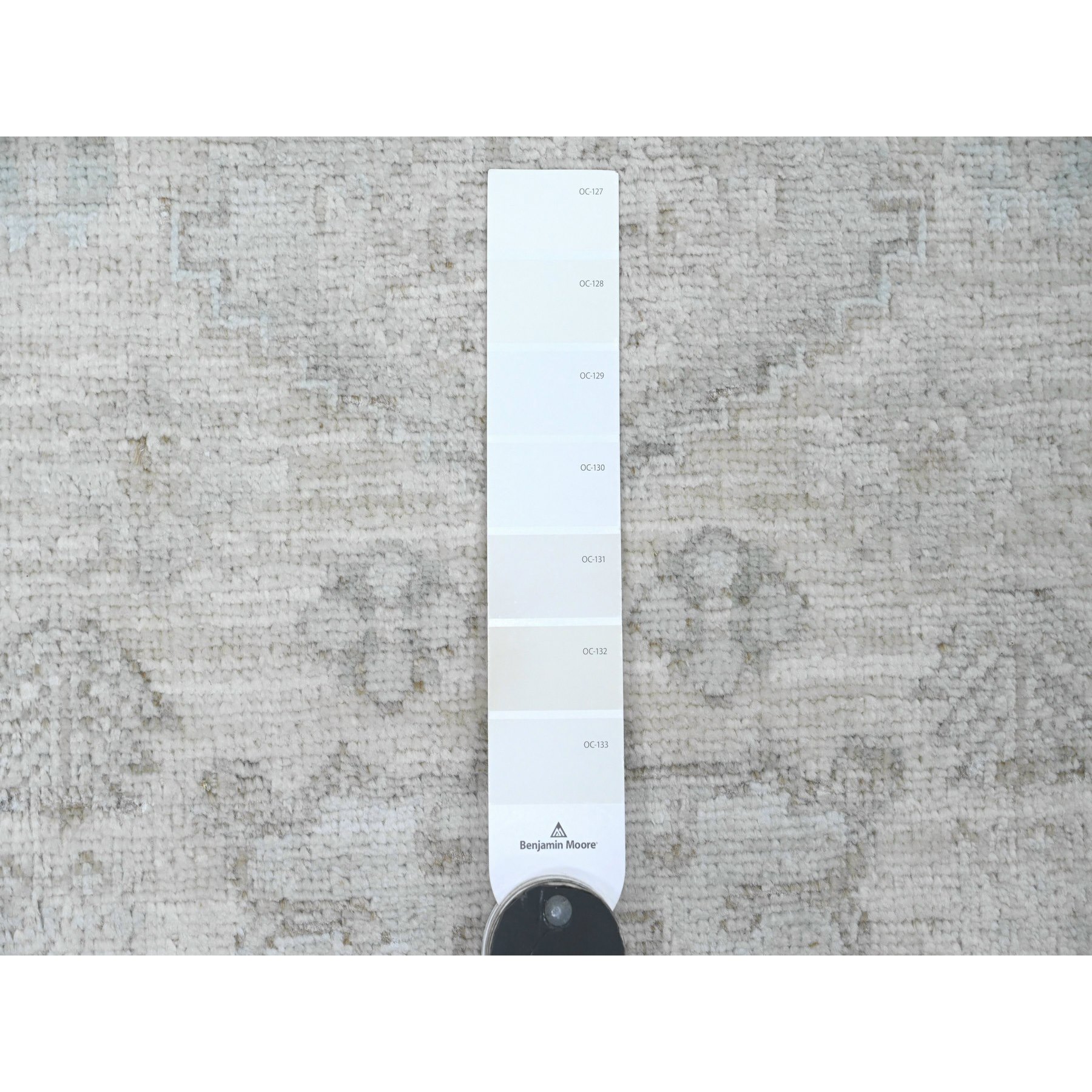 2'8"x16' Bone White, Washed Out Peshawar with Geometric Leaf Design, Hand Knotted, Natural Dyes, 100% Wool, XL Runner, Oriental Rug Sh20682