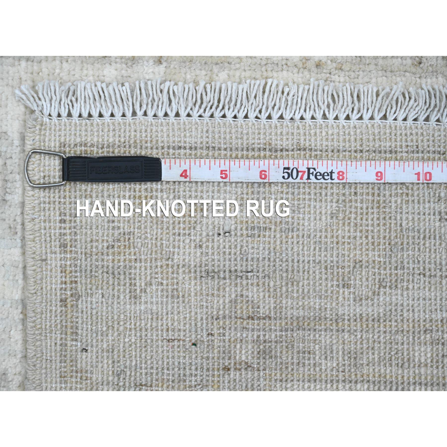 2'8"x16' Bone White, Washed Out Peshawar with Geometric Leaf Design, Hand Knotted, Natural Dyes, 100% Wool, XL Runner, Oriental Rug Sh20682