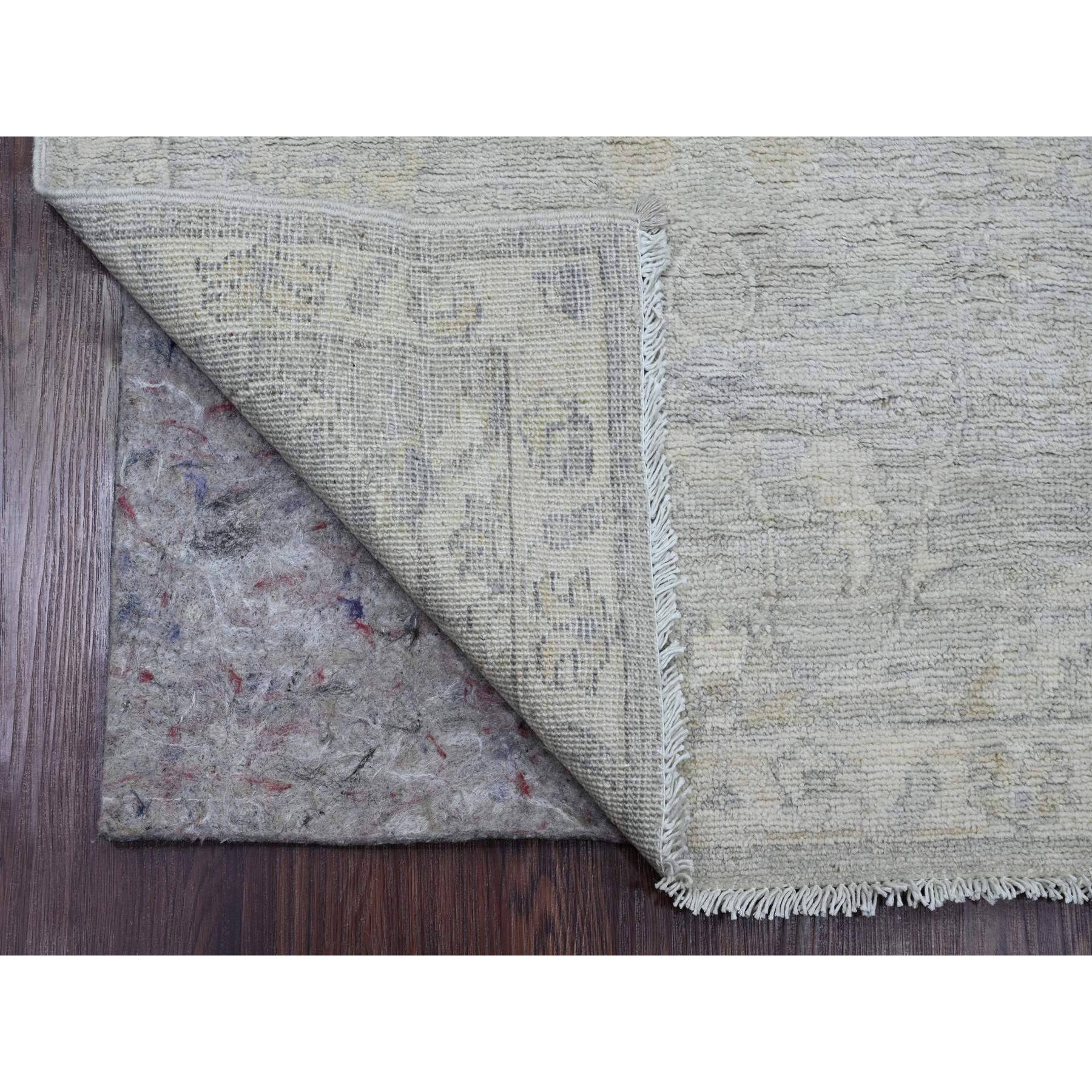 2'7"x11'9" Spanish Gray, Washed Out Peshawar with All Over Leaf Design, 100% Wool, Hand Knotted, Natural Dyes, Runner, Oriental Rug Sh20683