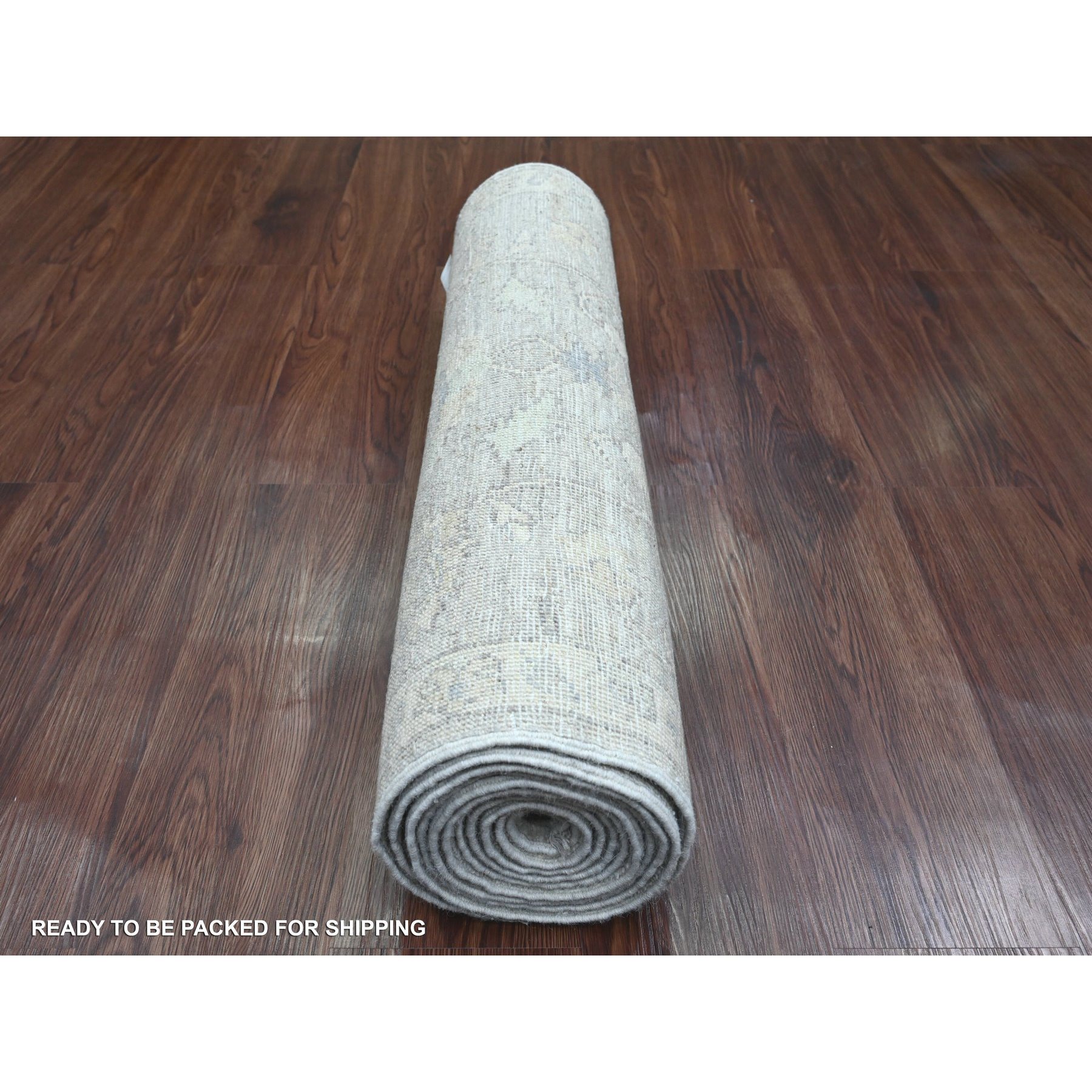 2'7"x11'9" Spanish Gray, Washed Out Peshawar with All Over Leaf Design, 100% Wool, Hand Knotted, Natural Dyes, Runner, Oriental Rug Sh20683