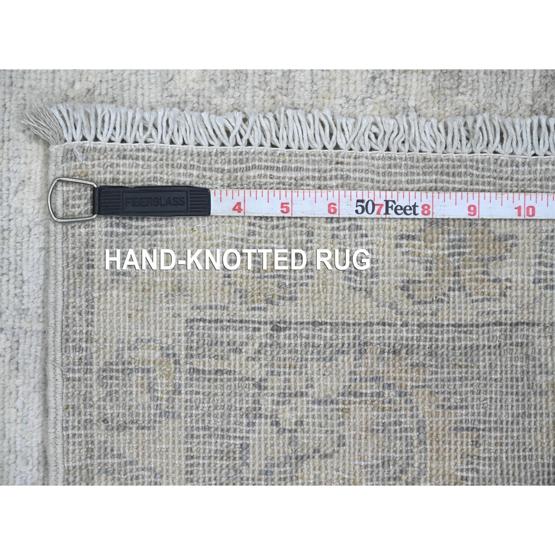 2'7"x11'9" Spanish Gray, Washed Out Peshawar with All Over Leaf Design, 100% Wool, Hand Knotted, Natural Dyes, Runner, Oriental Rug Sh20683