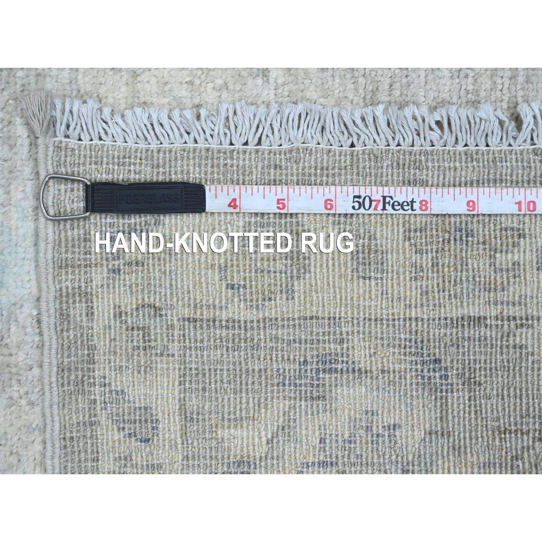 2'6"x5'9" Cloud Gray, Washed Out Peshawar with Faded Out Leaf Design, Natural Dyes, 100% Wool, Hand Knotted, Short Runner, Oriental Rug Sh20686