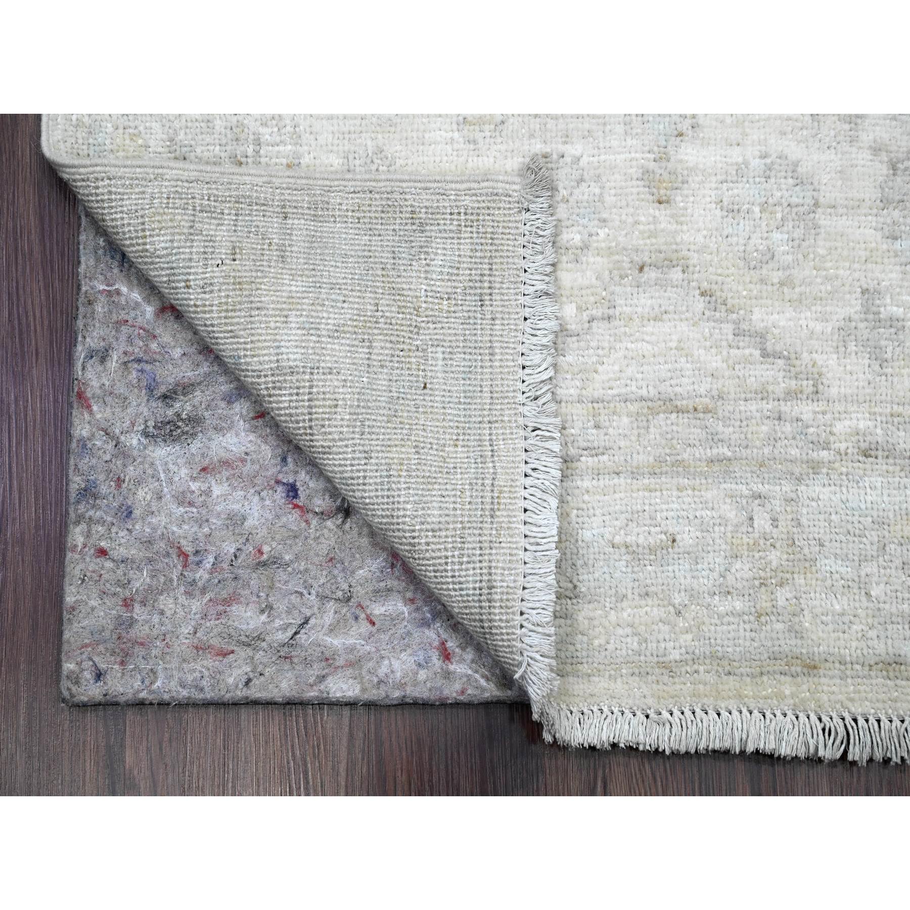 2'7"x18'9" Chiffon White, Hand Knotted, Washed Out Peshawar with Geometric Leaf Design, Natural Dyes, 100% Wool, XL Runner, Oriental Rug Sh20690