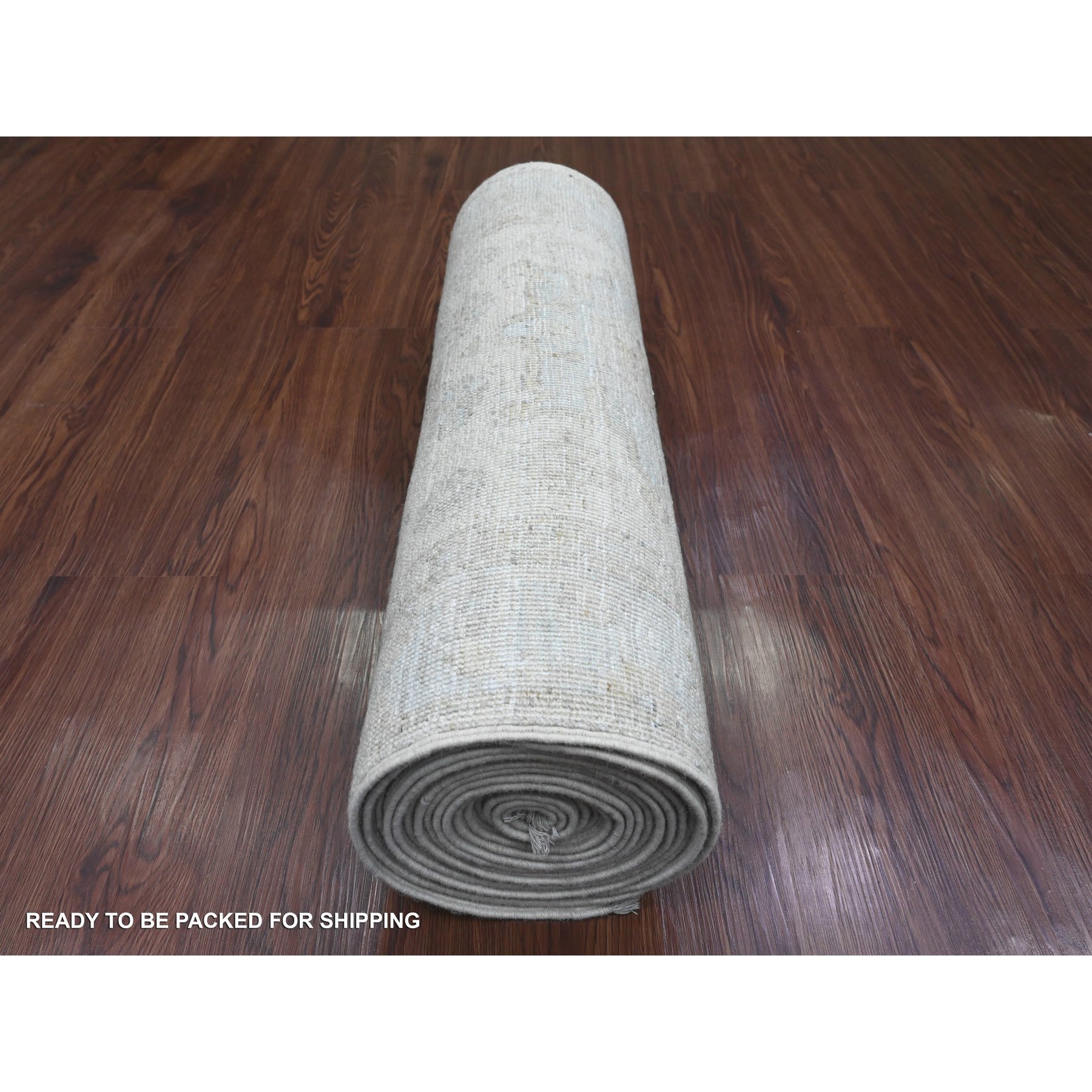 2'7"x18'9" Chiffon White, Hand Knotted, Washed Out Peshawar with Geometric Leaf Design, Natural Dyes, 100% Wool, XL Runner, Oriental Rug Sh20690