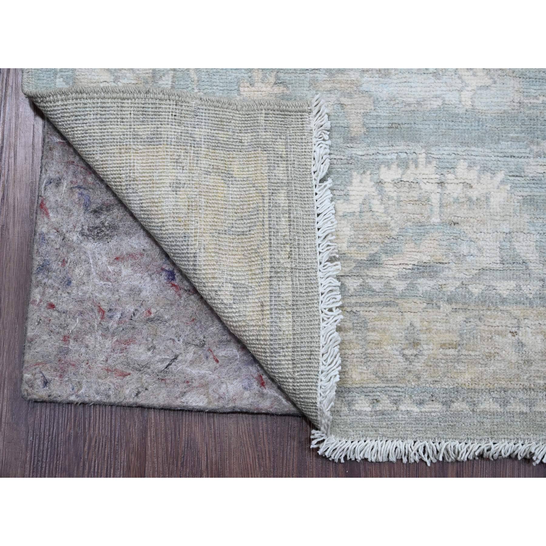 2'8"x11'7" Misty Gray, Stone Washed Peshawar with All Over Leaf Design, Hand Knotted, Natural Dyes, 100% Wool, Runner, Oriental Rug Sh20692