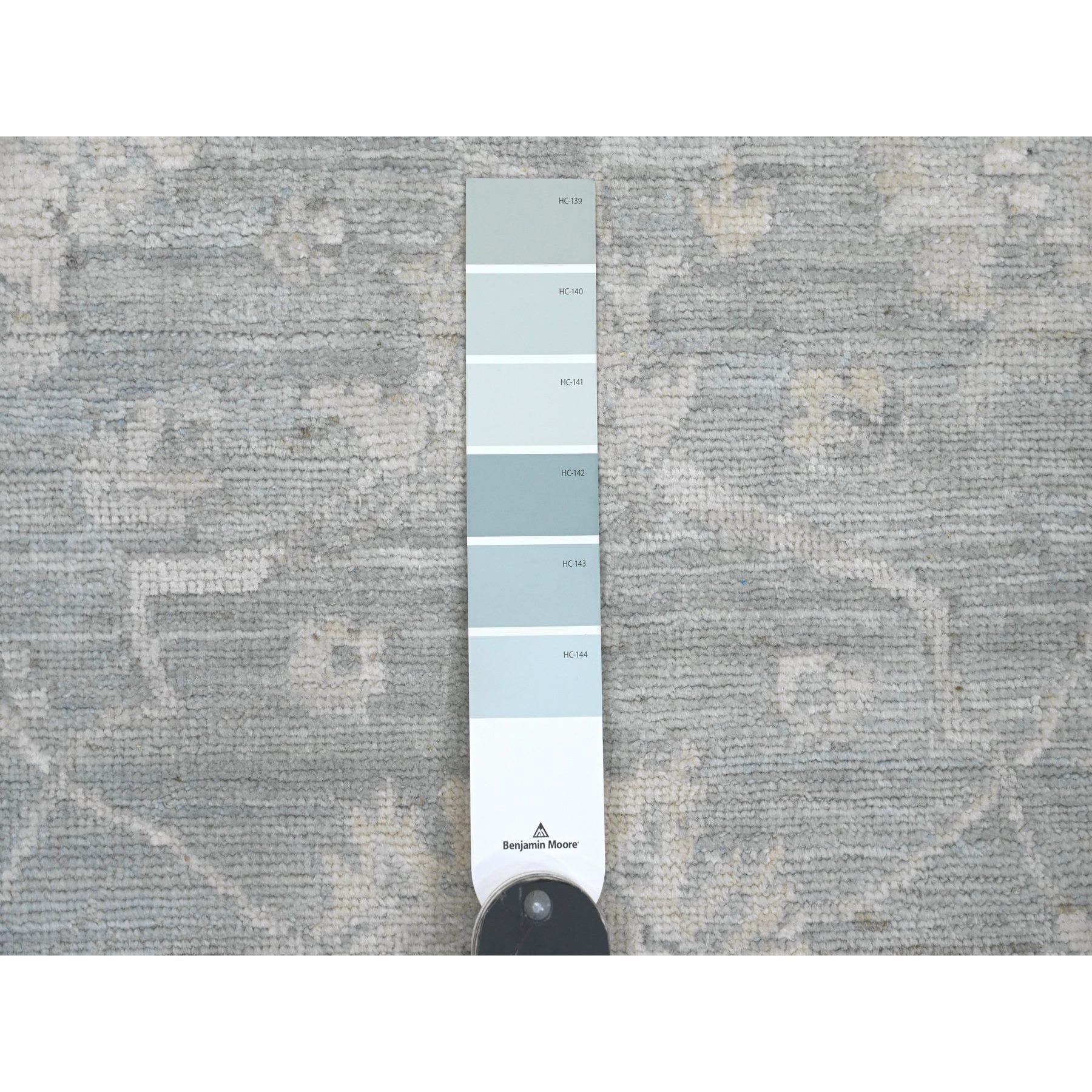 2'8"x11'7" Misty Gray, Stone Washed Peshawar with All Over Leaf Design, Hand Knotted, Natural Dyes, 100% Wool, Runner, Oriental Rug Sh20692